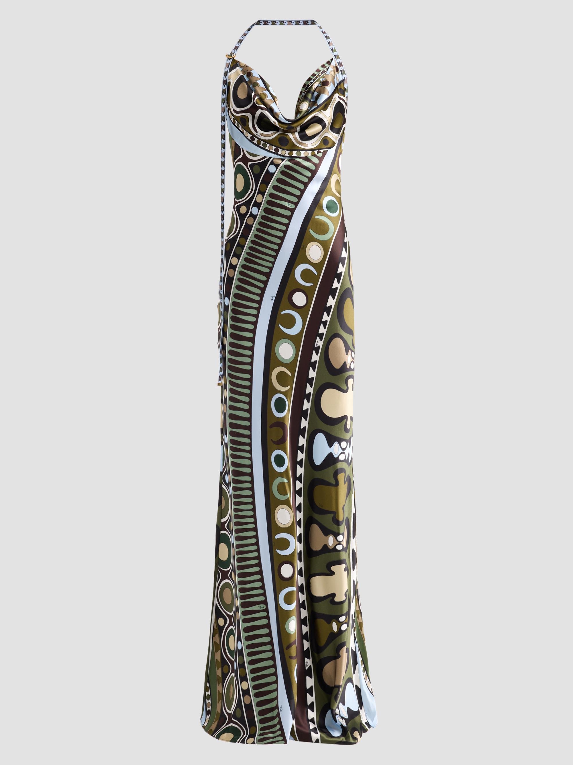 pucci halter dress Marmo halterneck satin jersey maxi dress in blue - Pucci