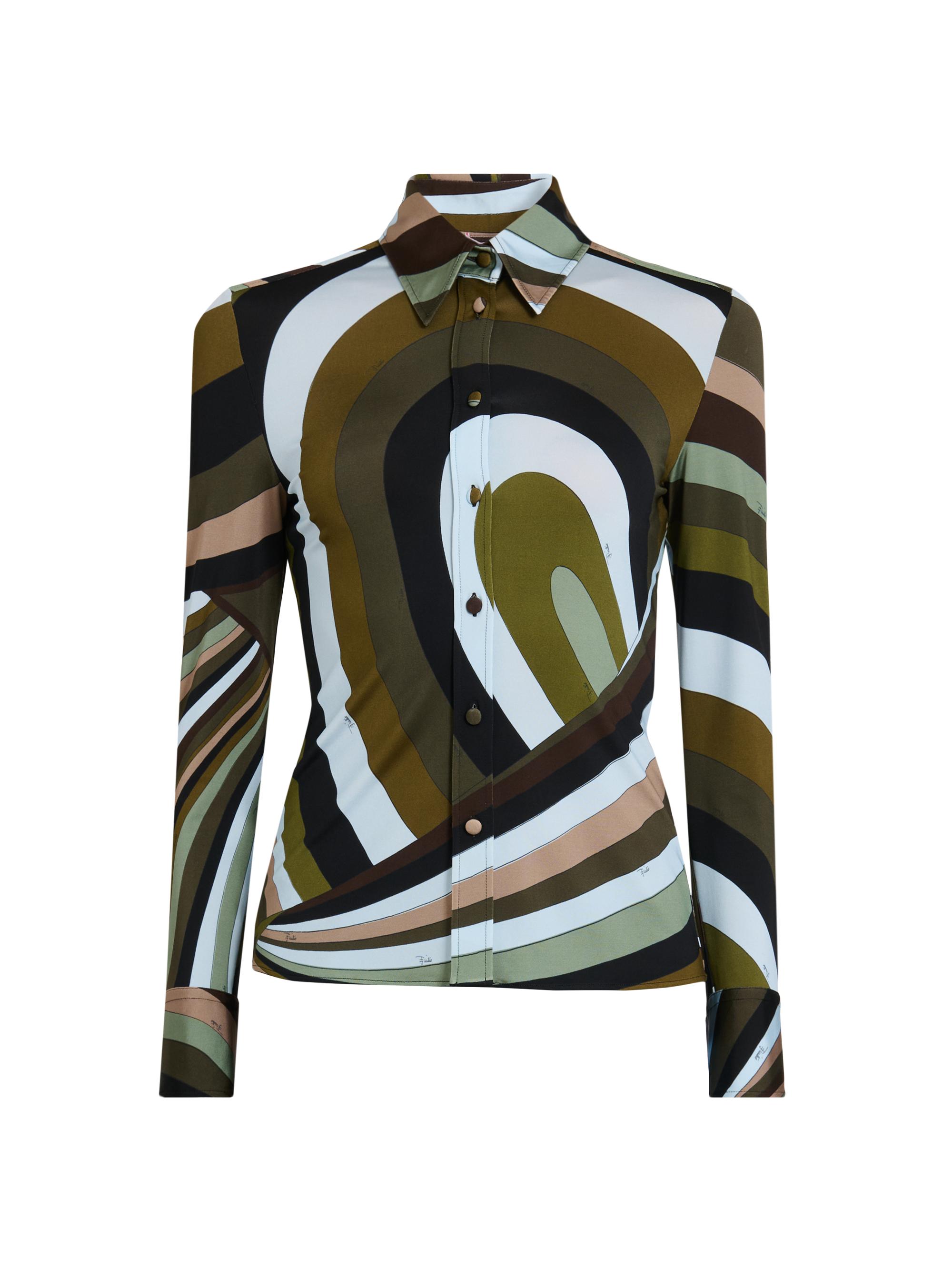 Pucci Women's L'Alba Camicia Abstract-Print Jersey Satin Shirt - Khaki Blue