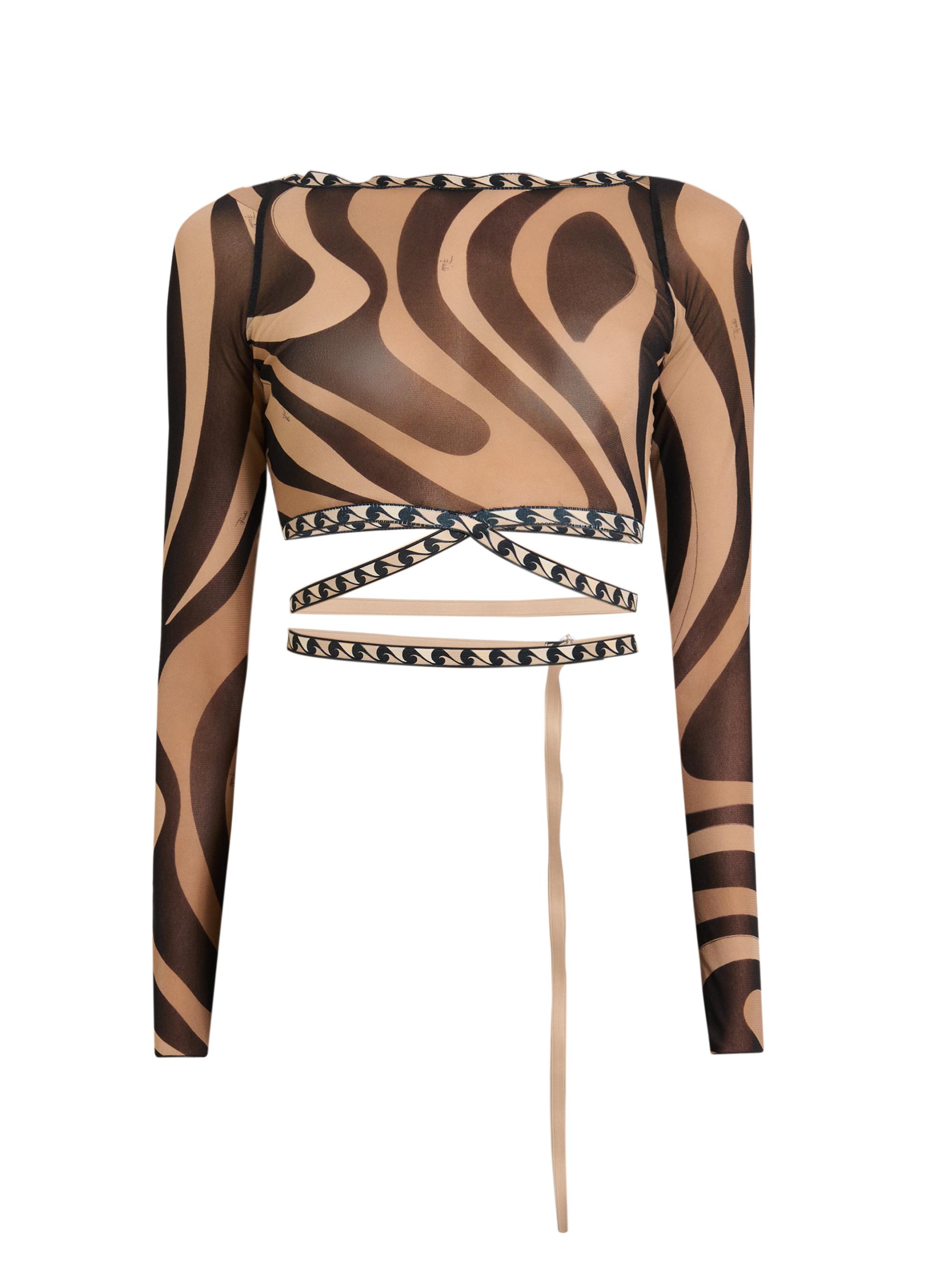 Pucci Women's L'Alba Printed Tie-Waist Tulle Top - Beige Nero | Thumbnail 7
