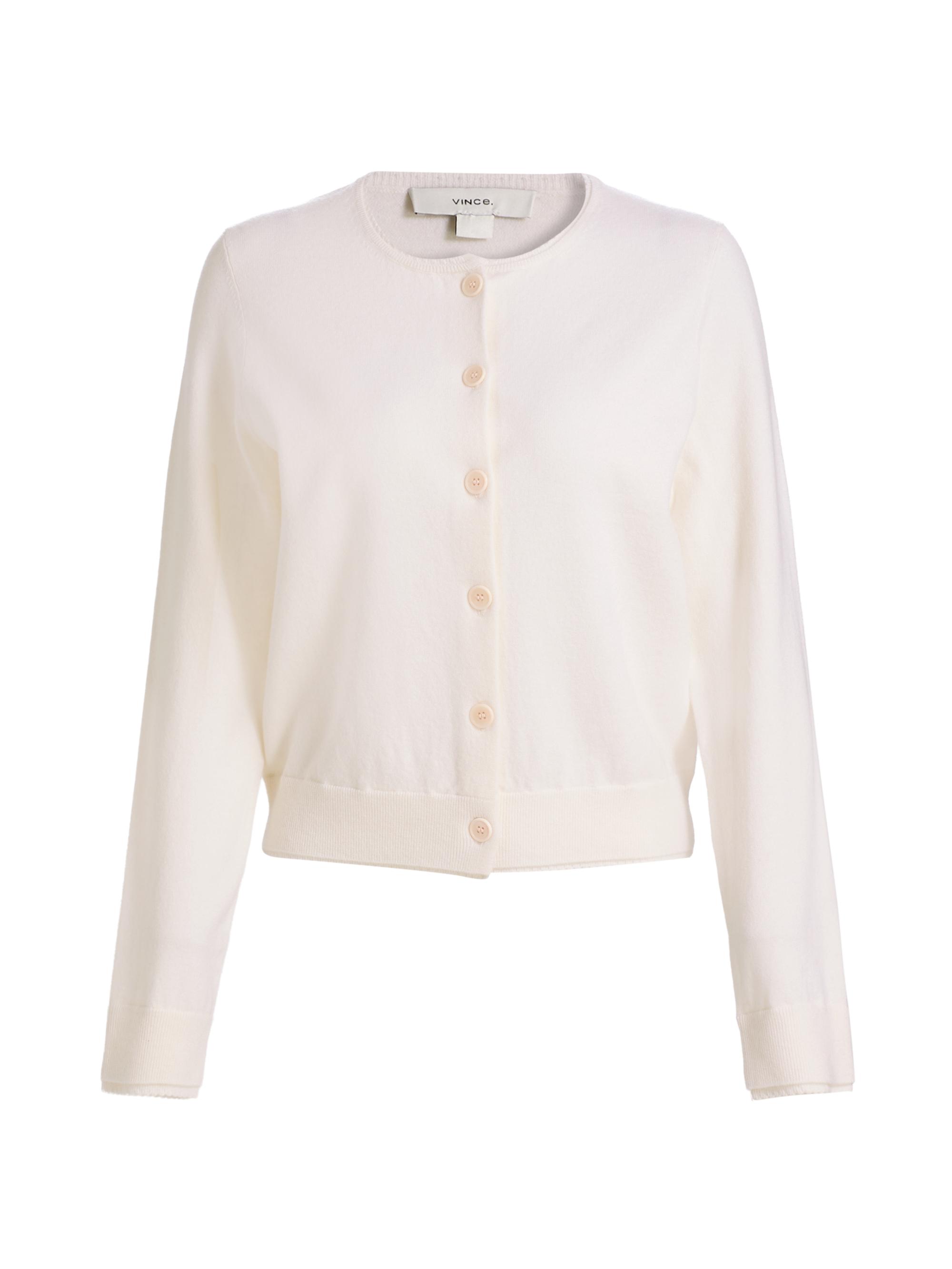 Vince Women's Scallop Trim Wool-Cashmere Cardigan - Off White