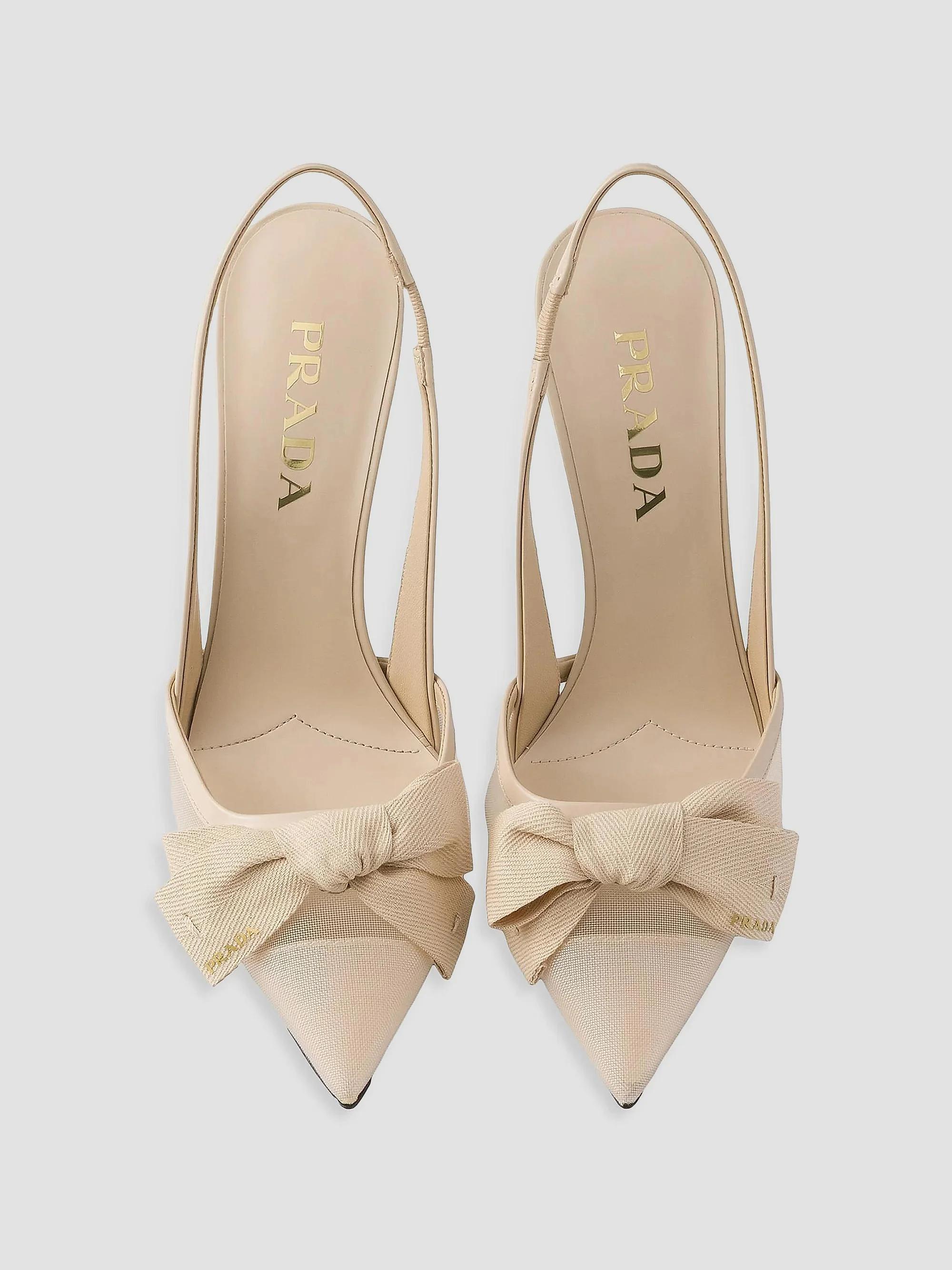 靴 Prada Gold Bow Slingback Heels 35 1/2 Prada Mesh Fabric Slingback Pumps | Saks Fifth Avenue