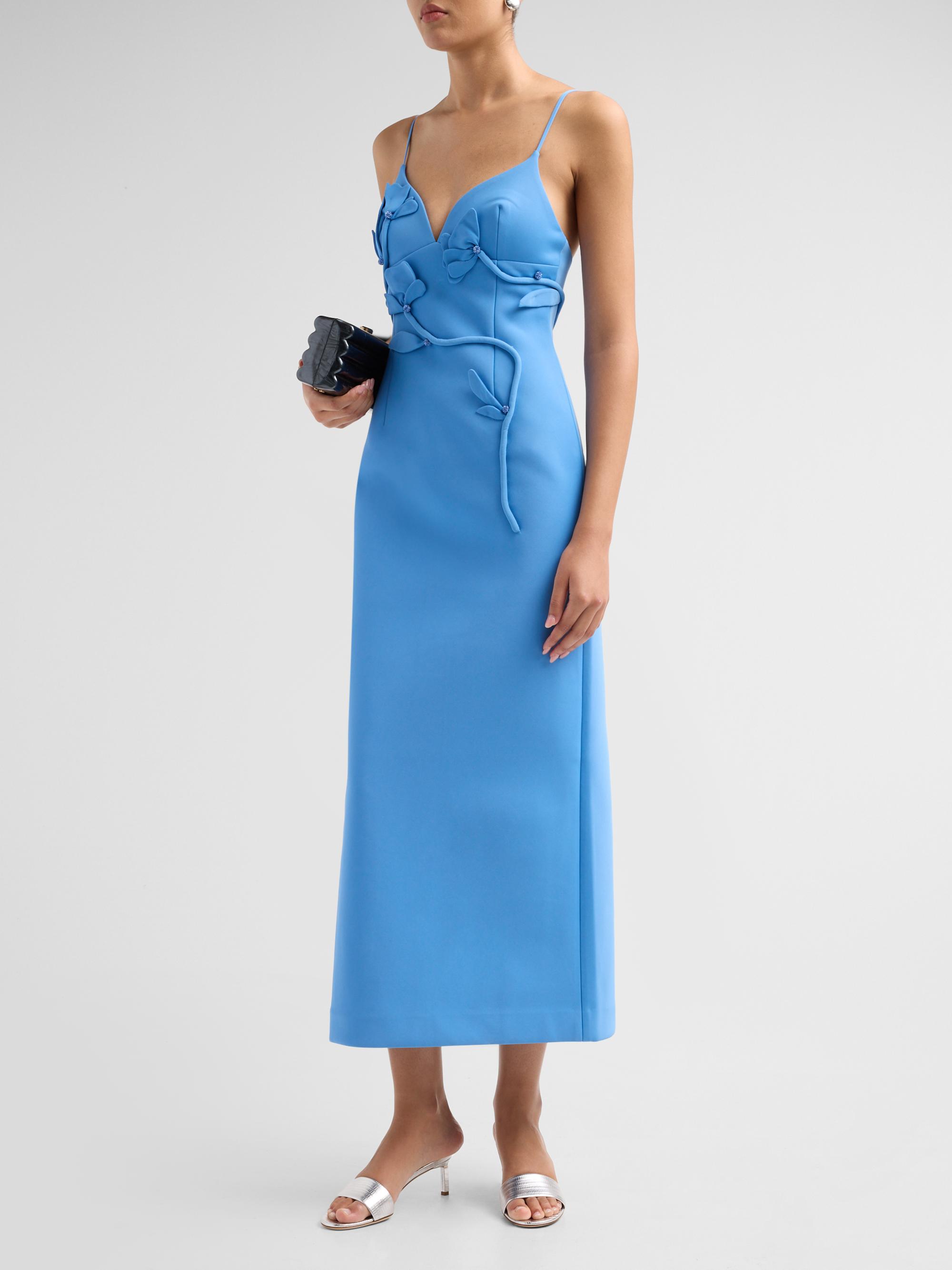 新品紙タグ付き Acka drape one-piece ライトブルー Acler Northwick Floral Applique Midi Dress | Saks Fifth Avenue