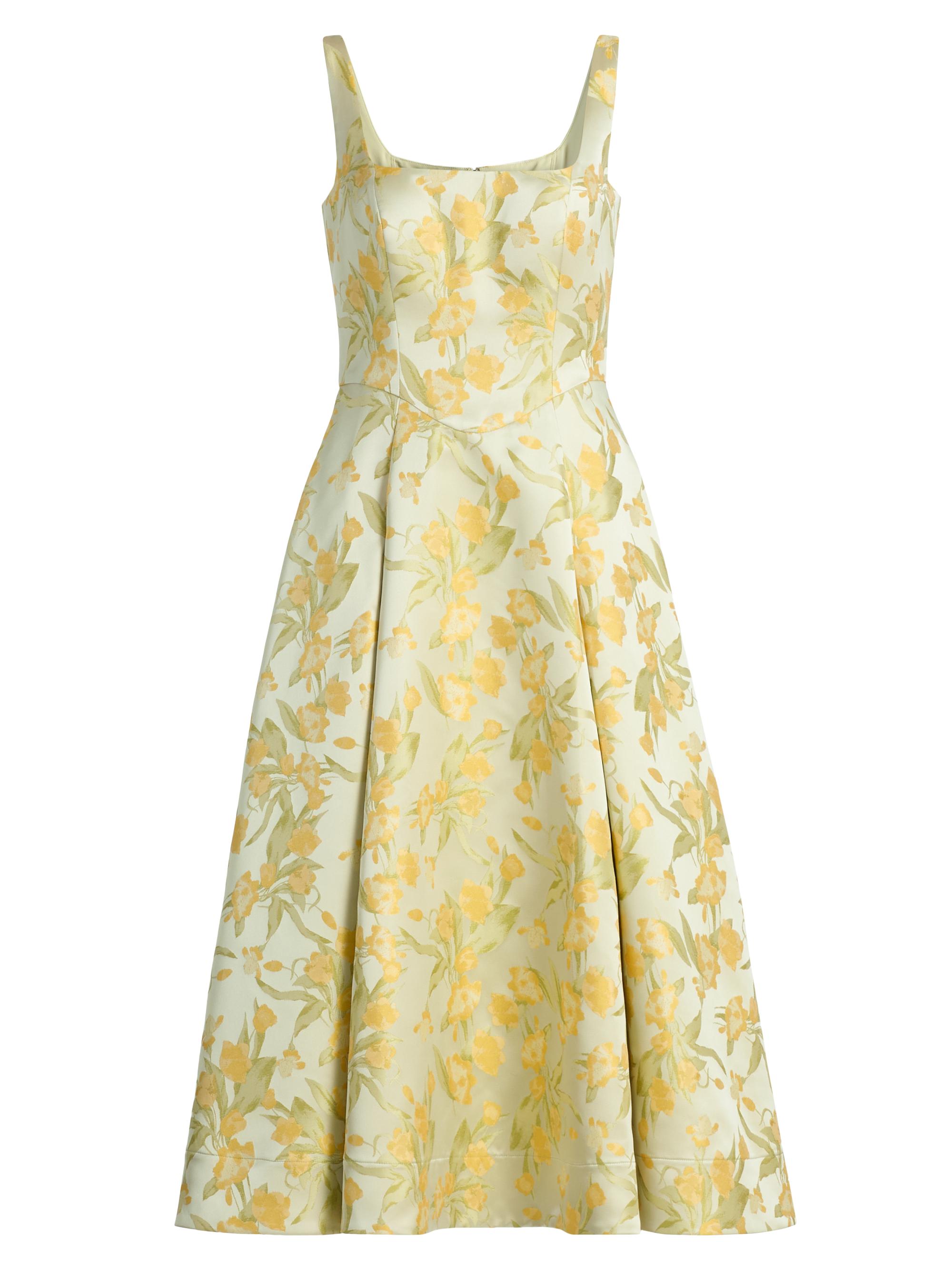 Theia Women's Julie Floral-Jacquard Midi-Dress - Butter Yellow Mint