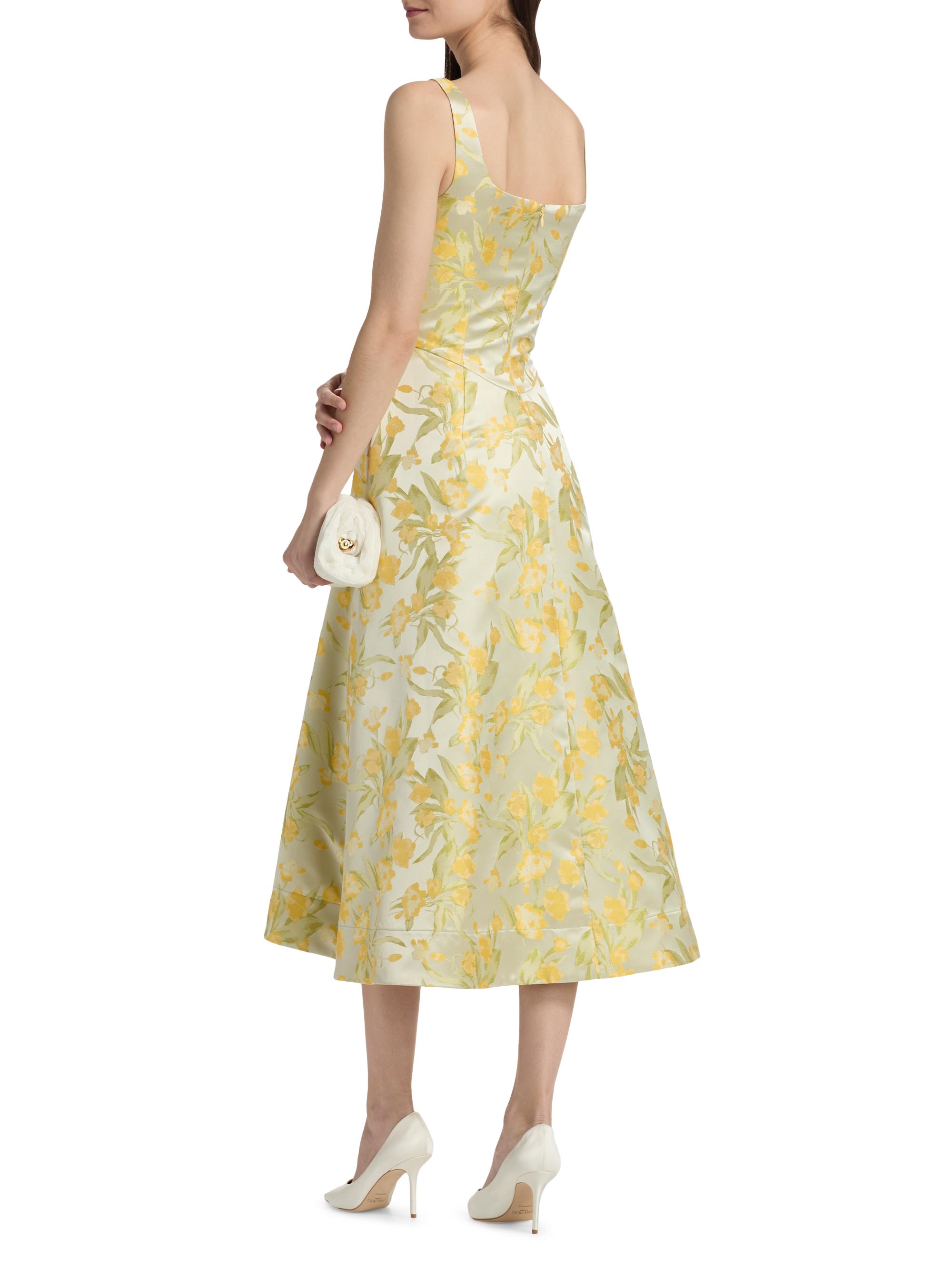 Theia Women's Julie Floral-Jacquard Midi-Dress - Butter Yellow Mint | Thumbnail 5