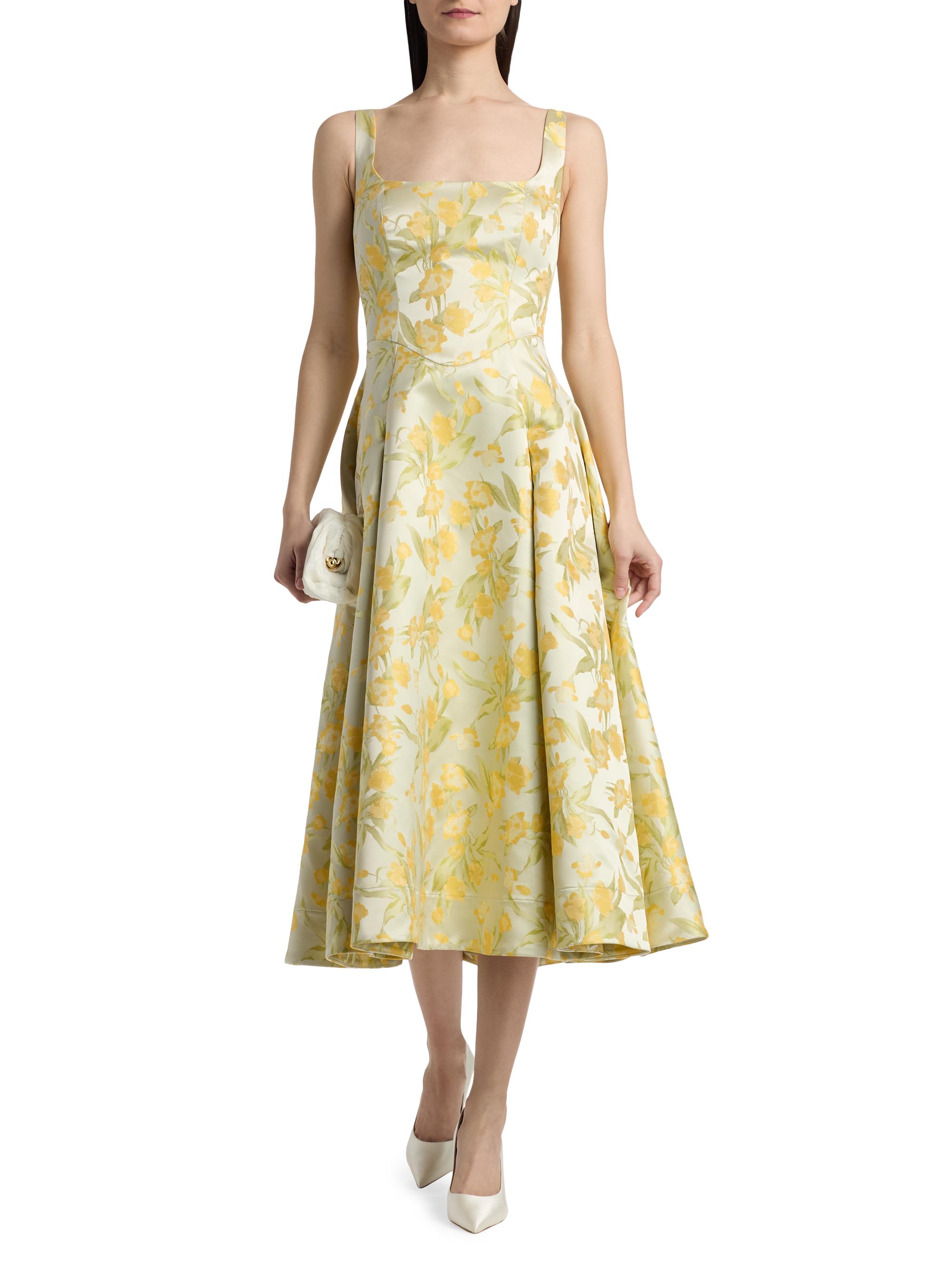Theia Women's Julie Floral-Jacquard Midi-Dress - Butter Yellow Mint | Thumbnail 2