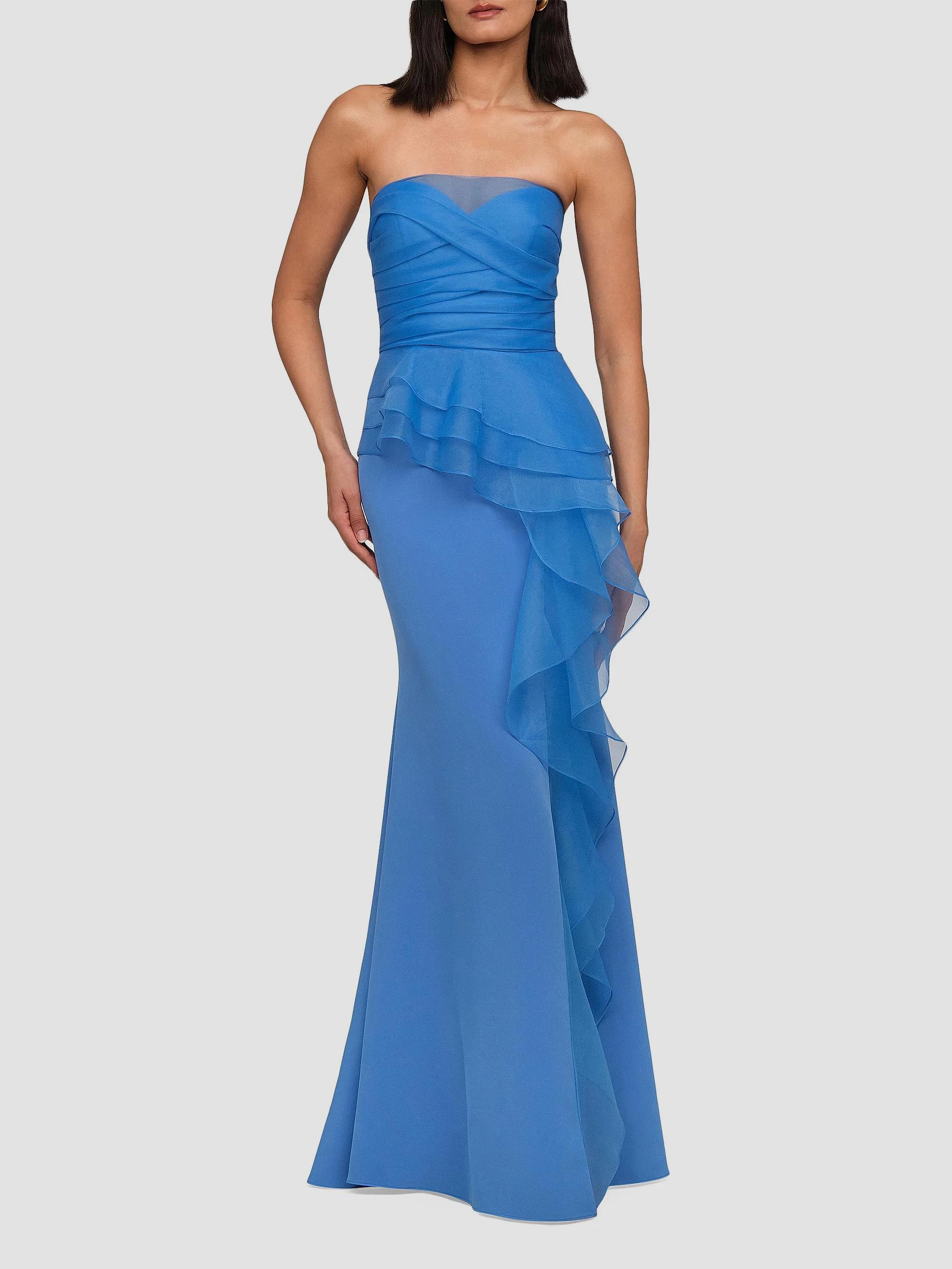 Theia Morgan Crepe & Organza Gown - Ocean Breeze Blue