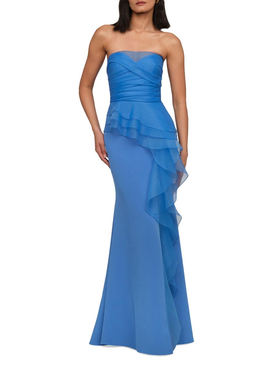 Theia Women's Morgan Organza-ruffle Crepe Gown In Ocean Breeze Blue