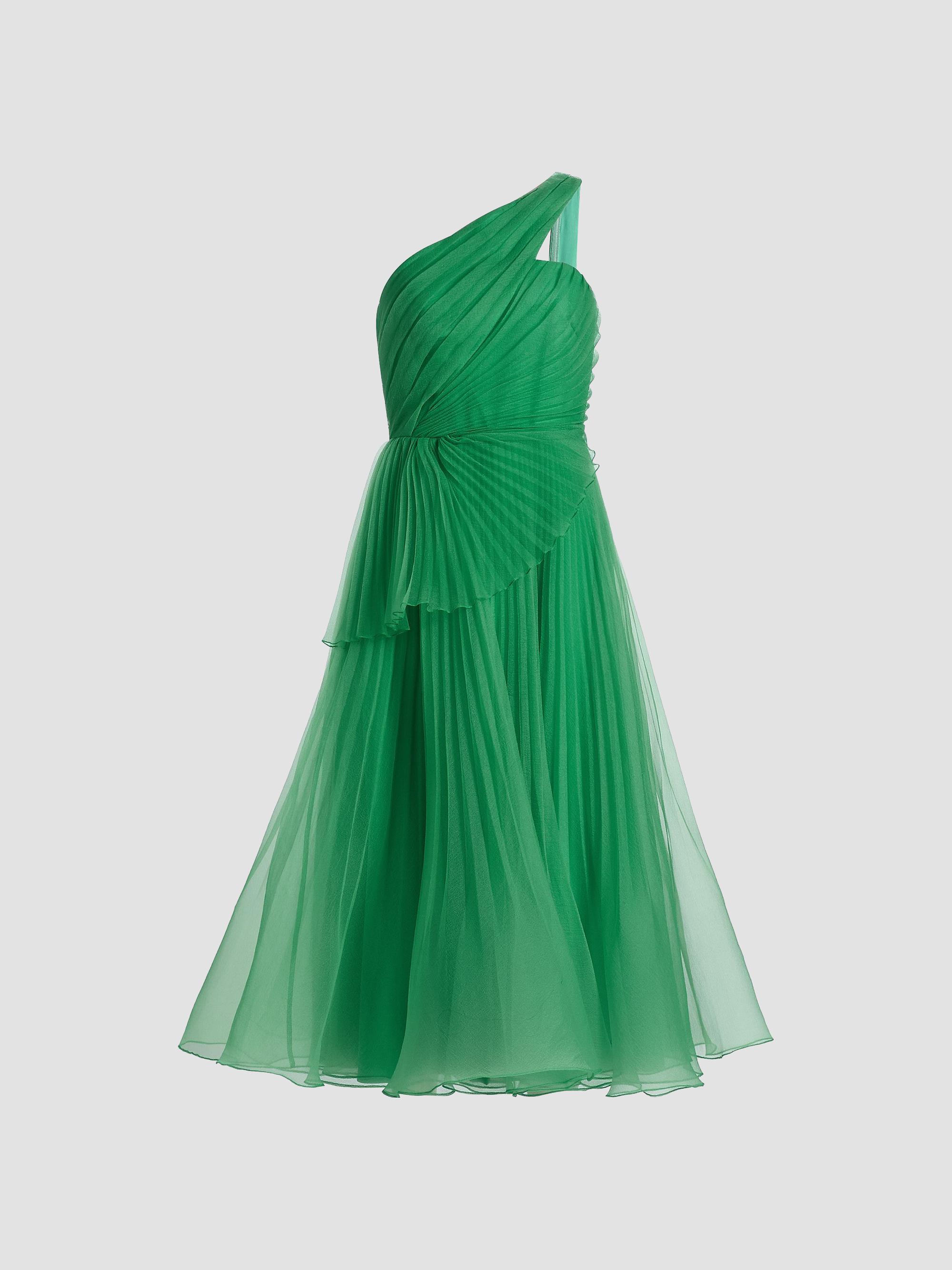 Theia Women's Cece Pleated Organza One-Shoulder Cocktail Dress - Seafoam Drift