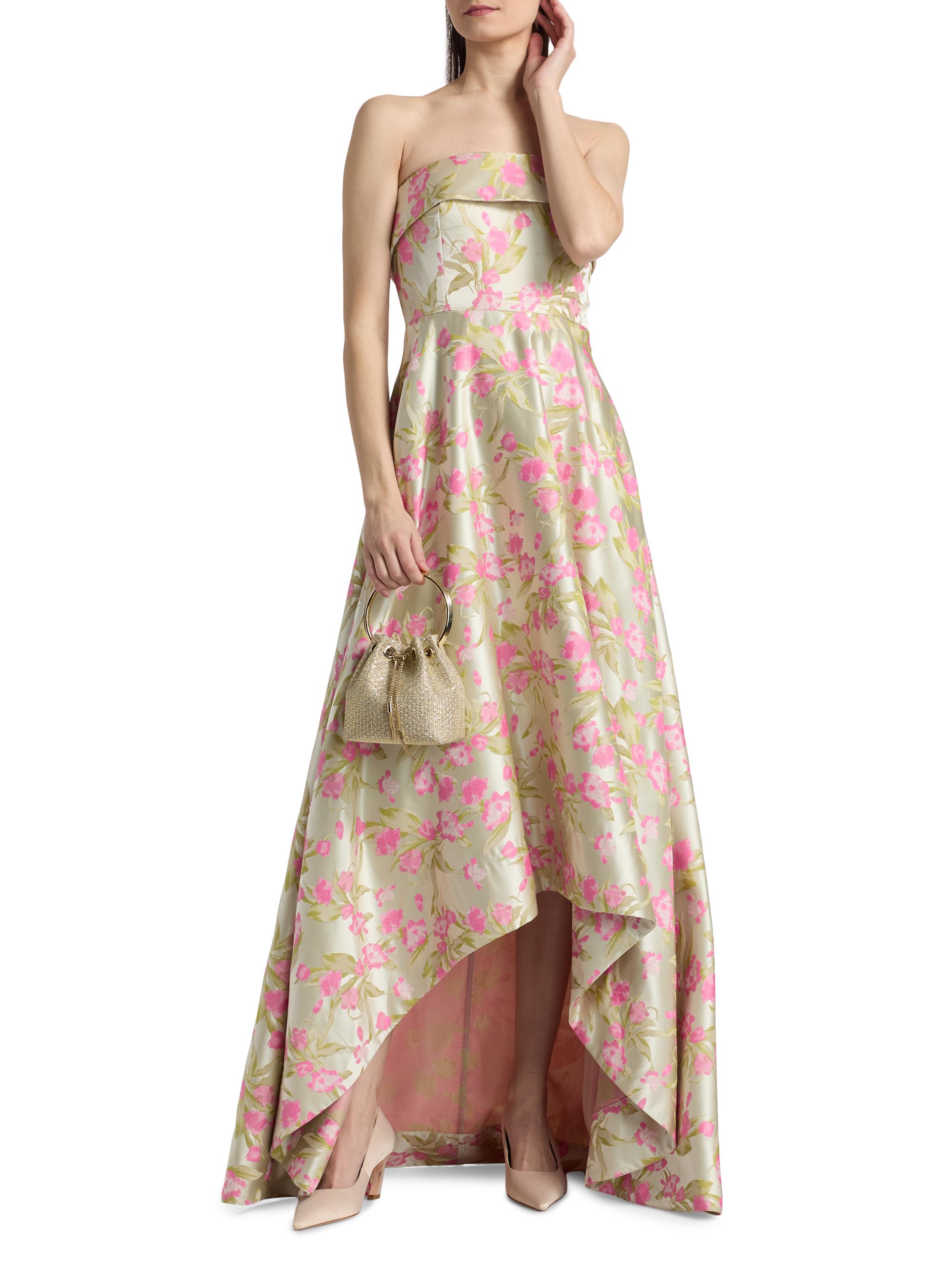 Theia Women's Sylvana Floral Jacquard High-Low Gown - Blushberry Mint | Thumbnail 3