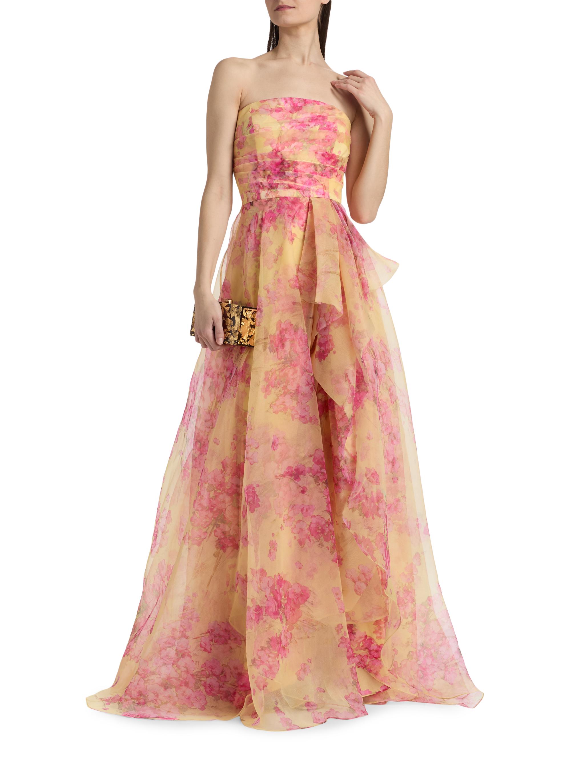 Theia Women's Fahreta Organza Strapless Gown - Yellow Sakura Mist | Thumbnail 3