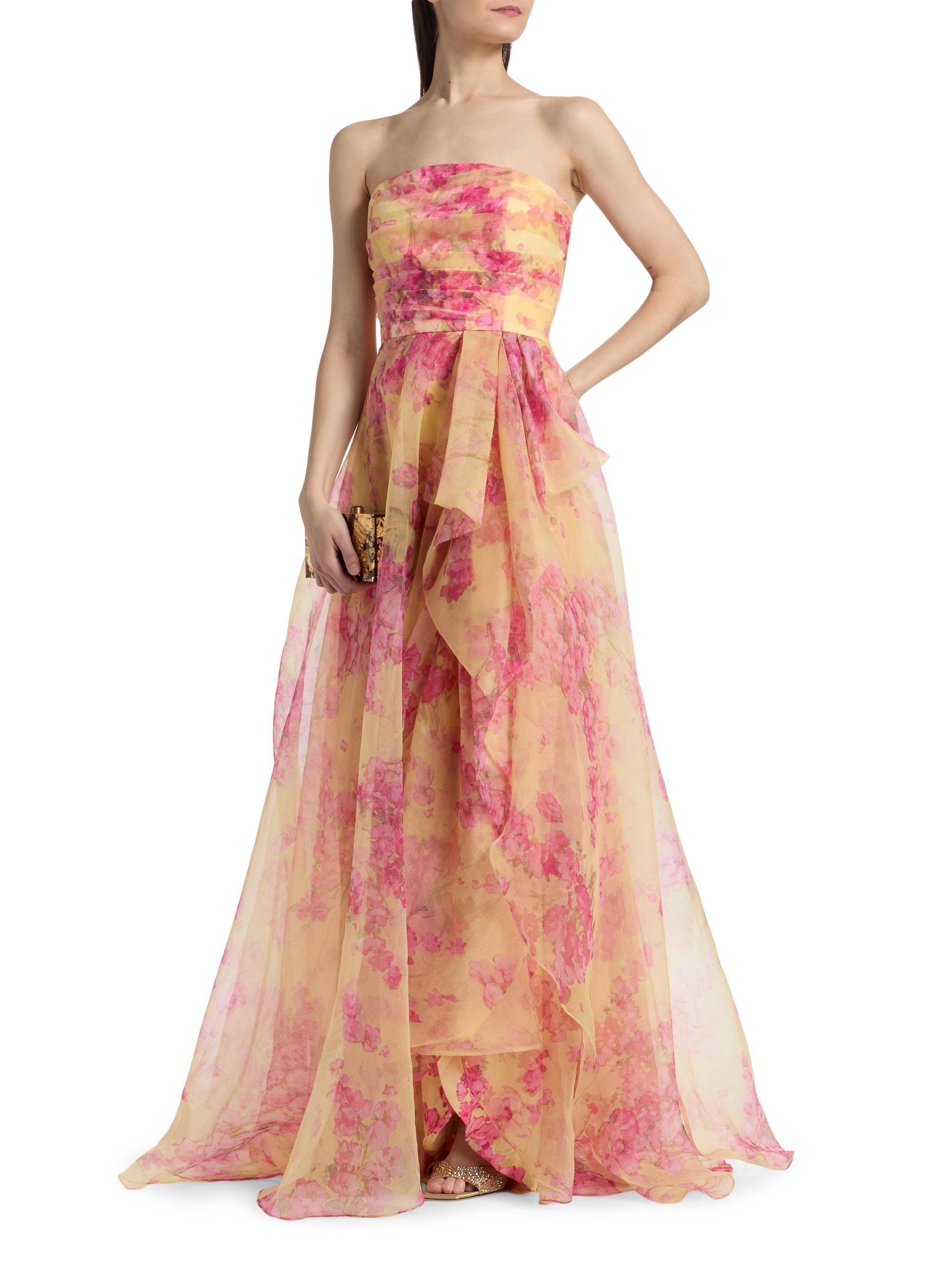 Theia Women's Fahreta Organza Strapless Gown - Yellow Sakura Mist | Thumbnail 4