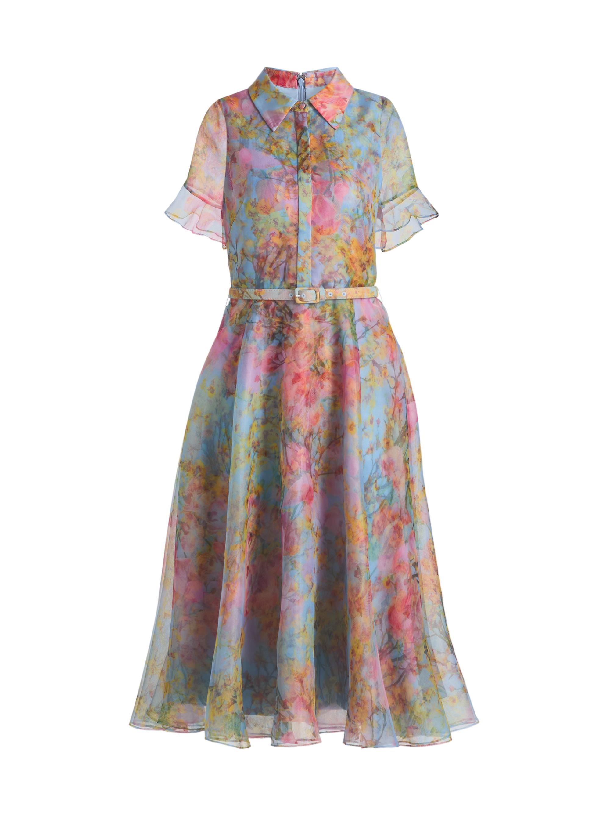 Theia Women's Marcel Floral Organza Midi-Shirtdress - Blue Zen In Bloom