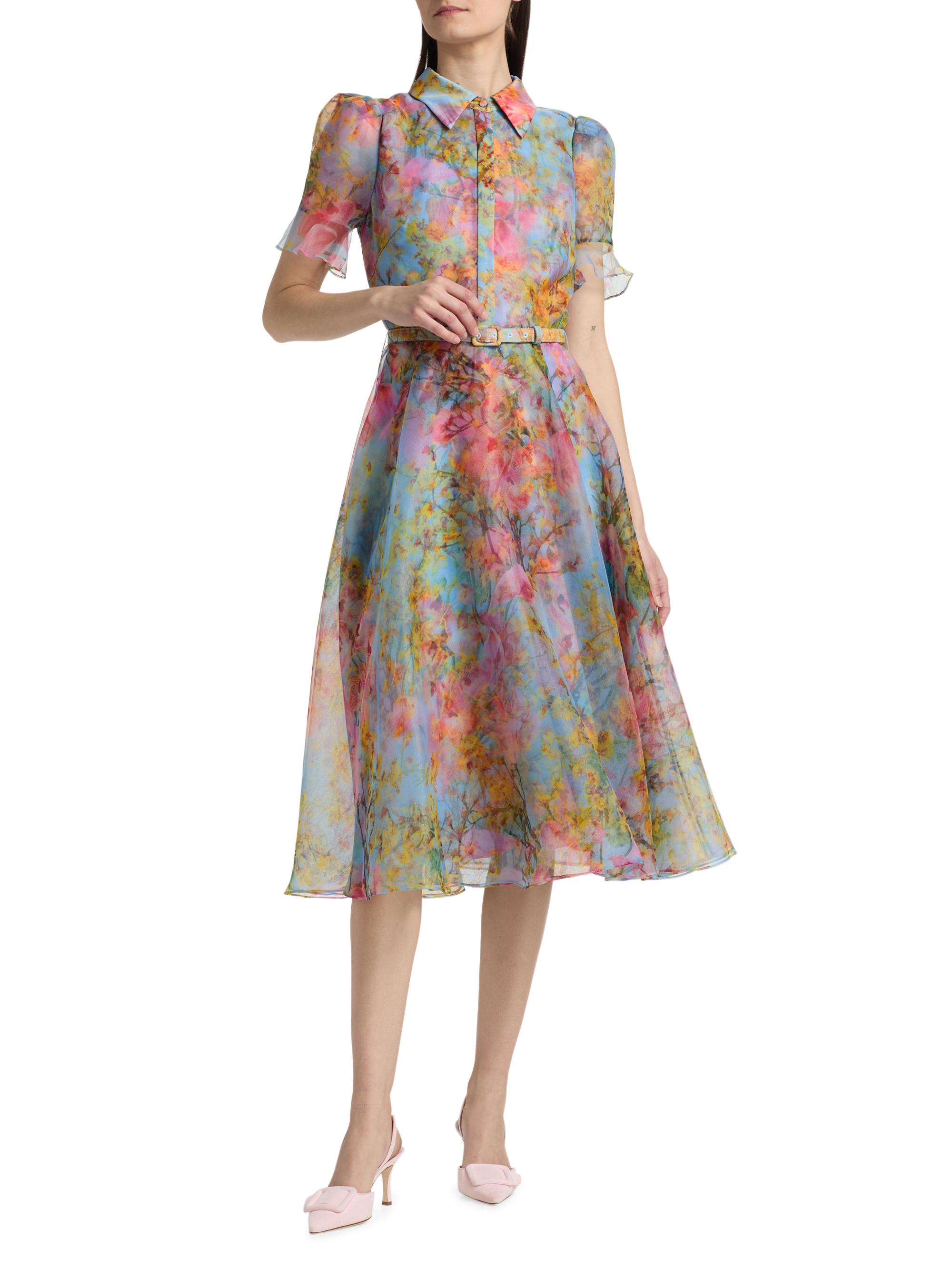 Theia Women's Marcel Floral Organza Midi-Shirtdress - Blue Zen In Bloom | Thumbnail 3
