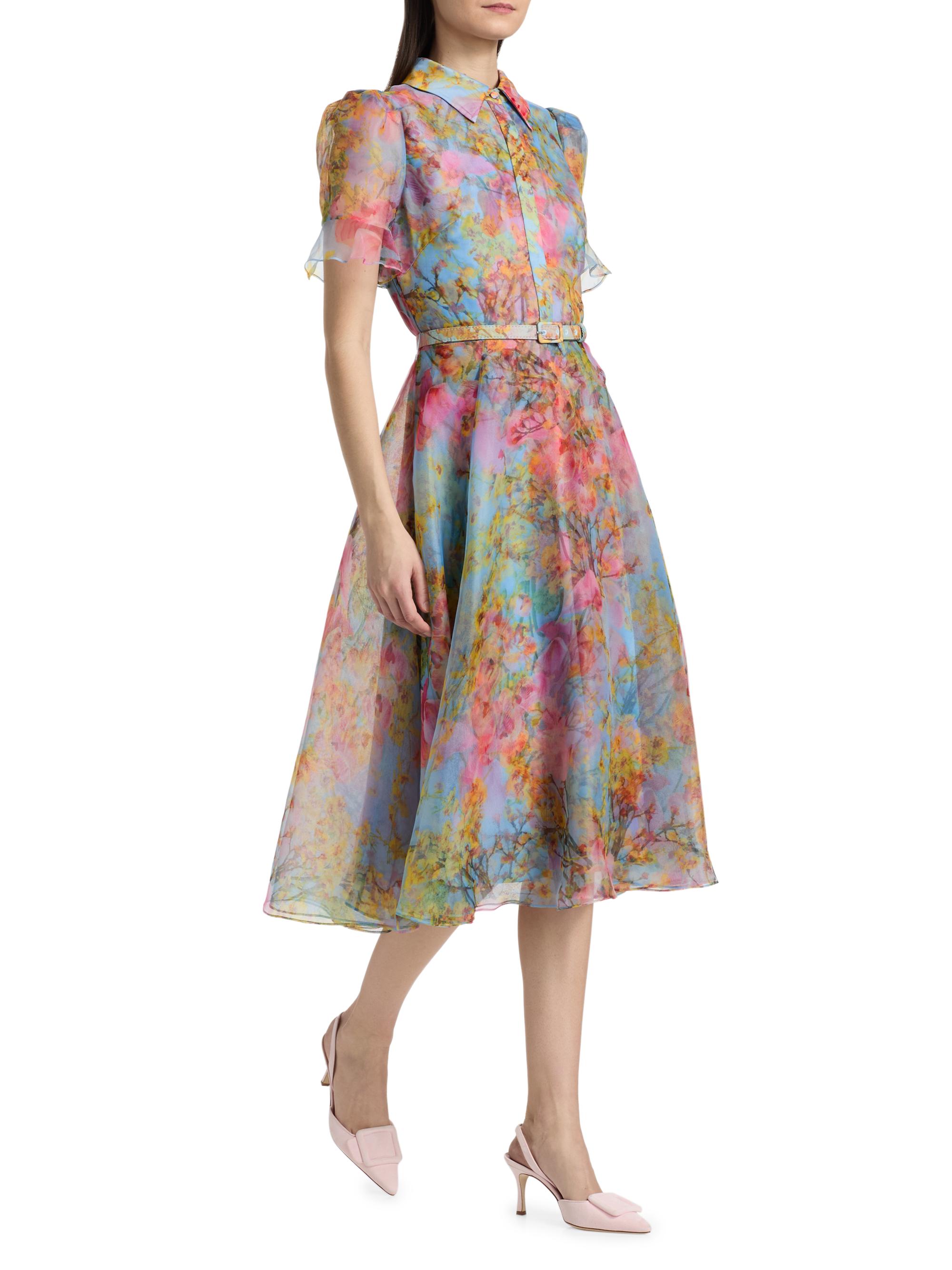 Theia Women's Marcel Floral Organza Midi-Shirtdress - Blue Zen In Bloom | Thumbnail 4
