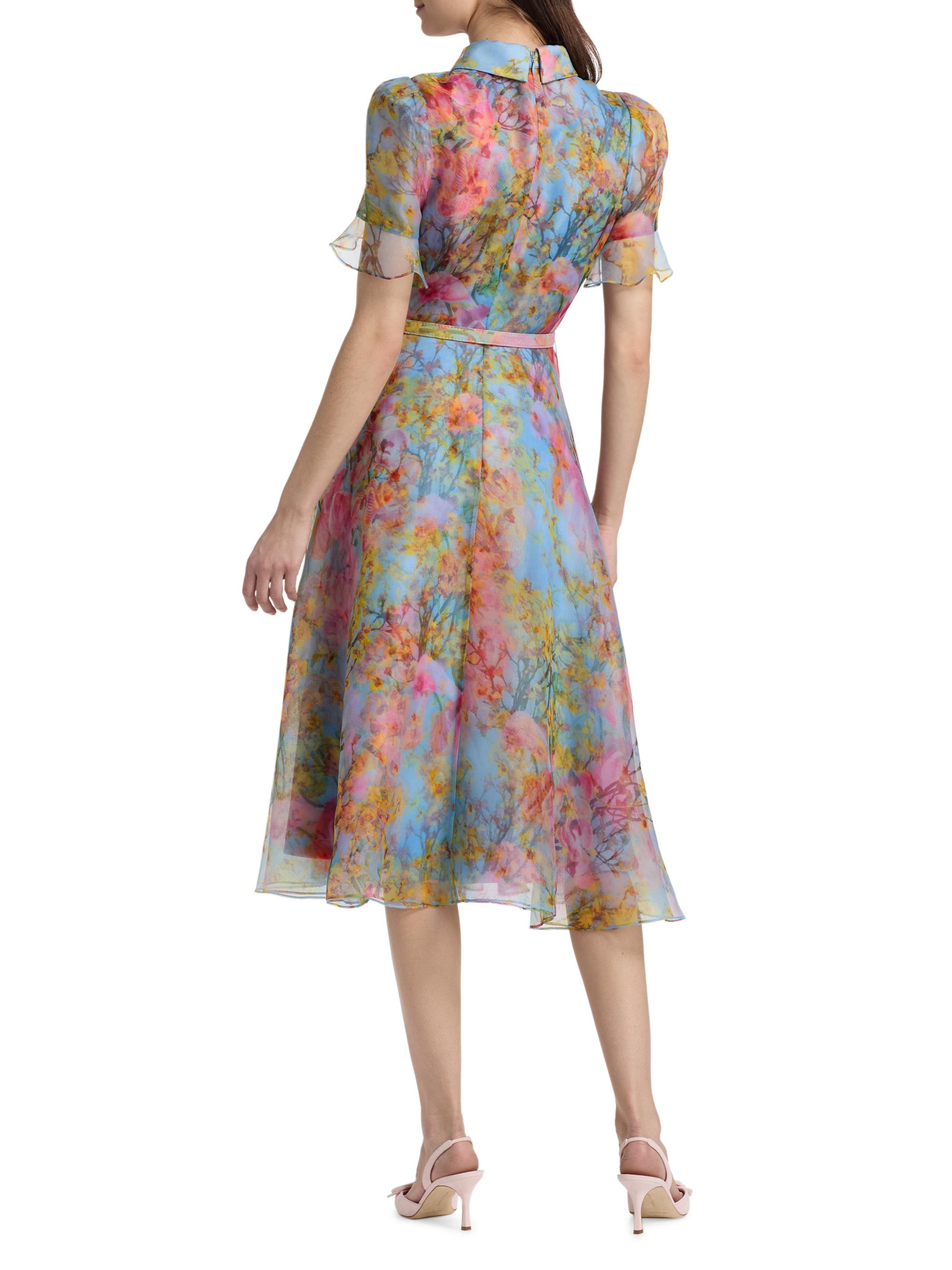 Theia Women's Marcel Floral Organza Midi-Shirtdress - Blue Zen In Bloom | Thumbnail 5