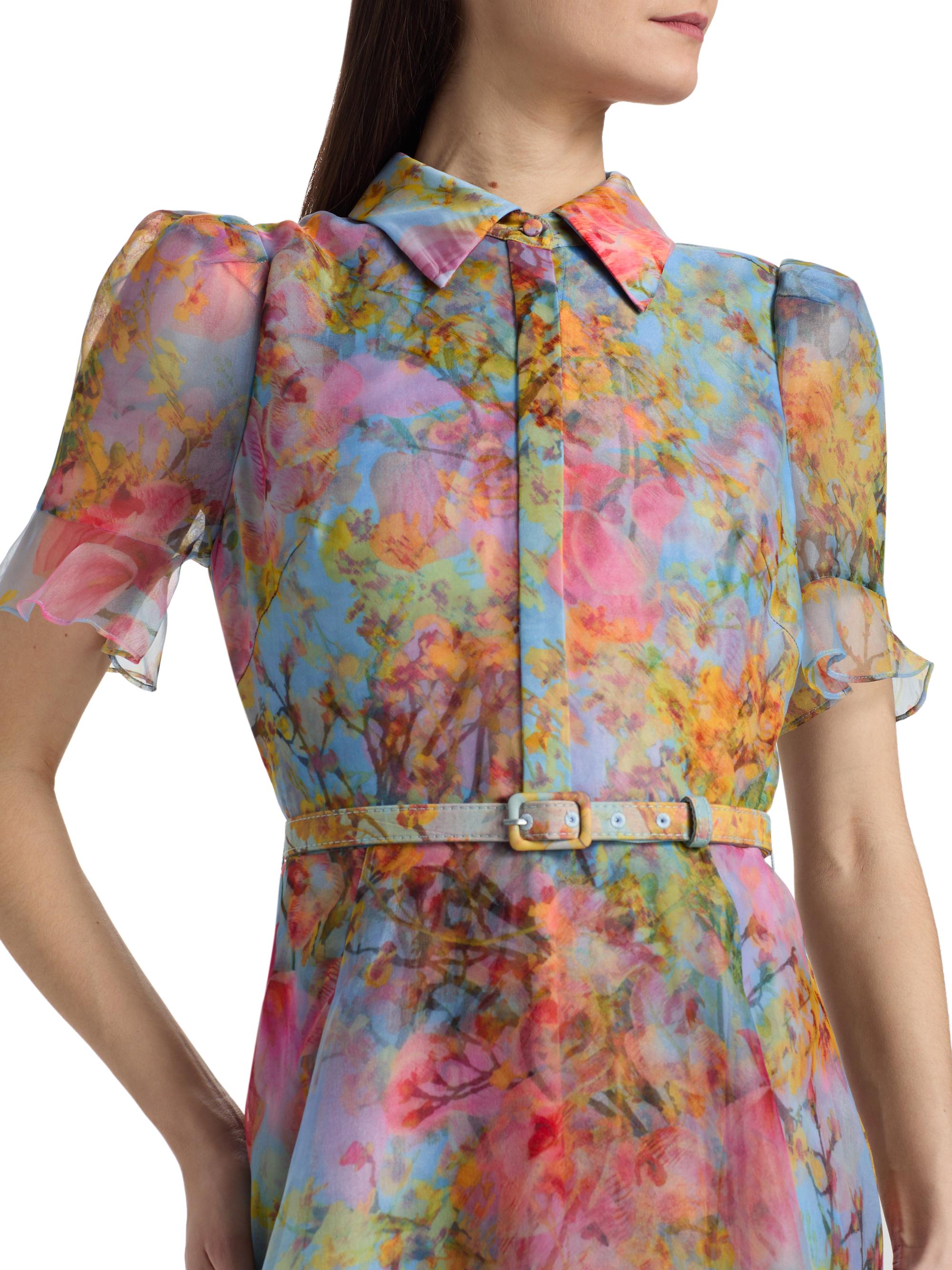 Theia Women's Marcel Floral Organza Midi-Shirtdress - Blue Zen In Bloom | Thumbnail 6