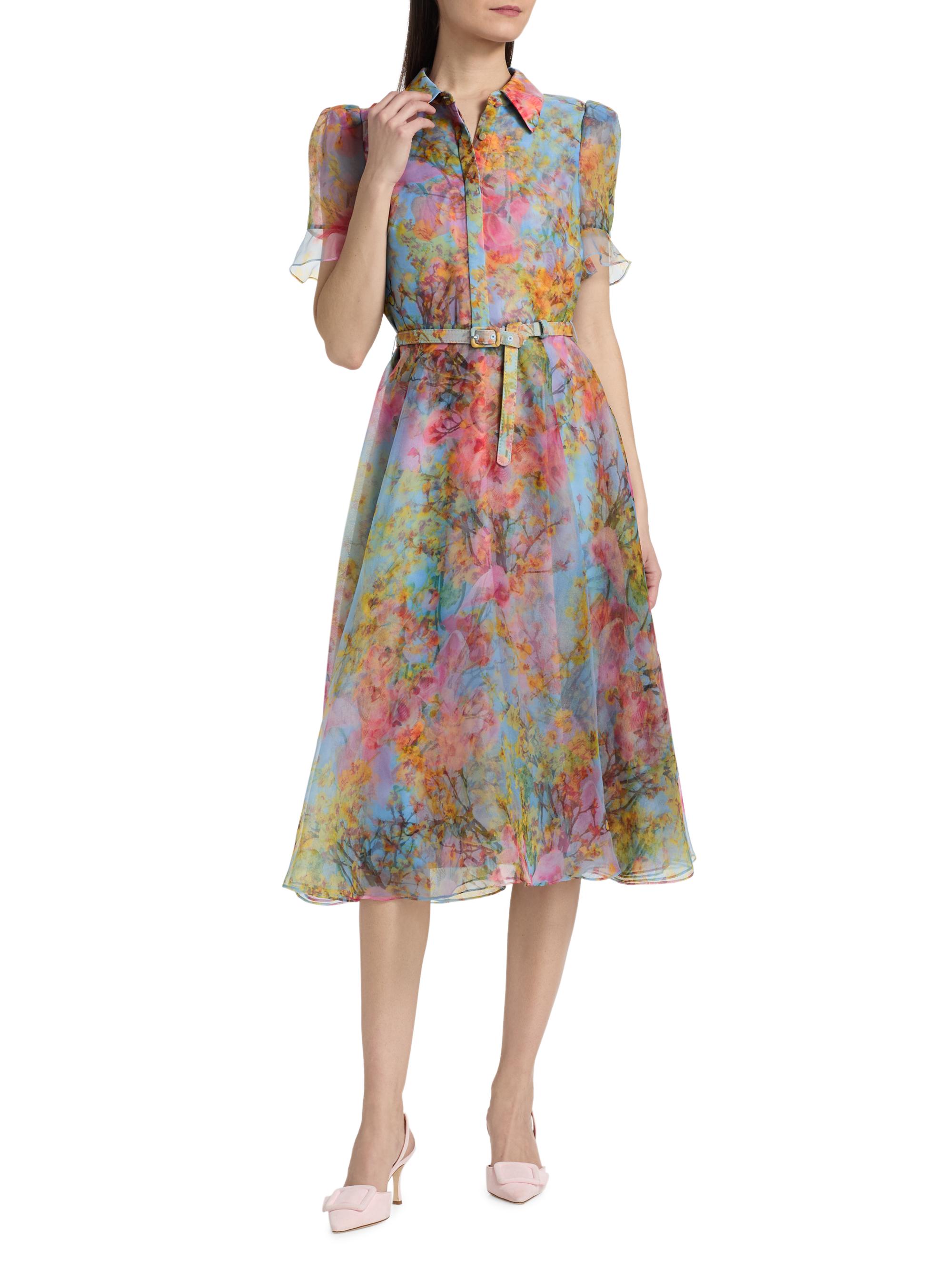 Theia Women's Marcel Floral Organza Midi-Shirtdress - Blue Zen In Bloom | Thumbnail 2