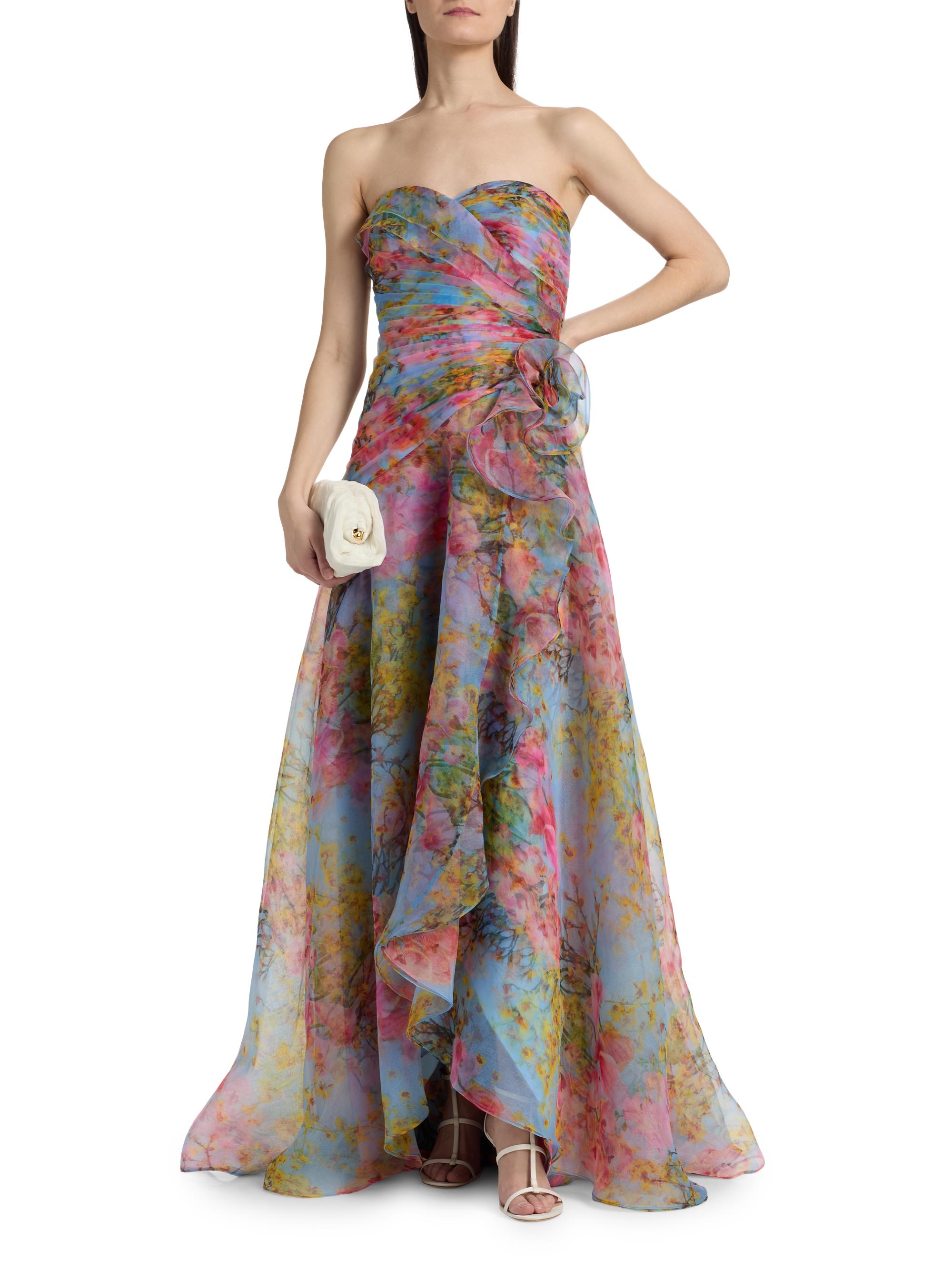 Theia Women's Eloise High-Low Strapless Gown - Blue Zen In Bloom | Thumbnail 3