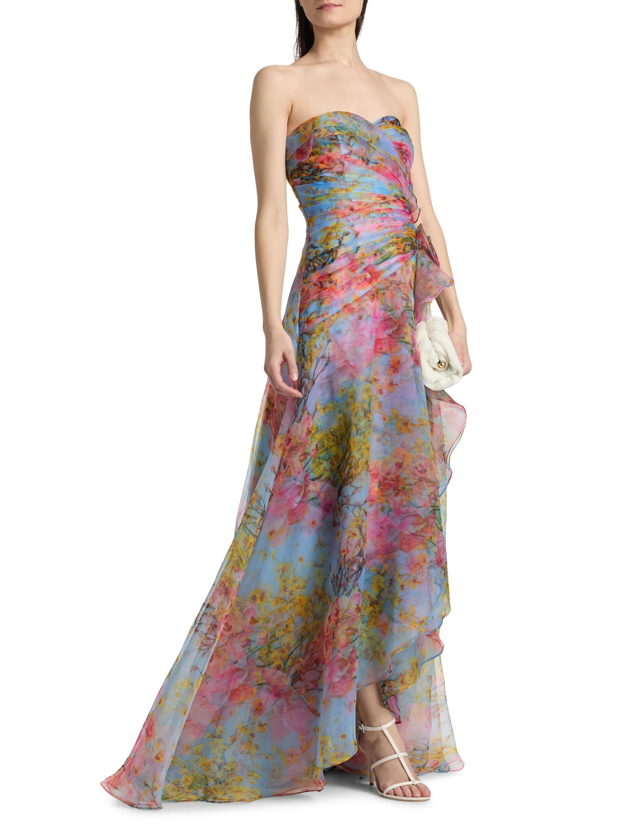 Theia Women's Eloise High-Low Strapless Gown - Blue Zen In Bloom | Thumbnail 4
