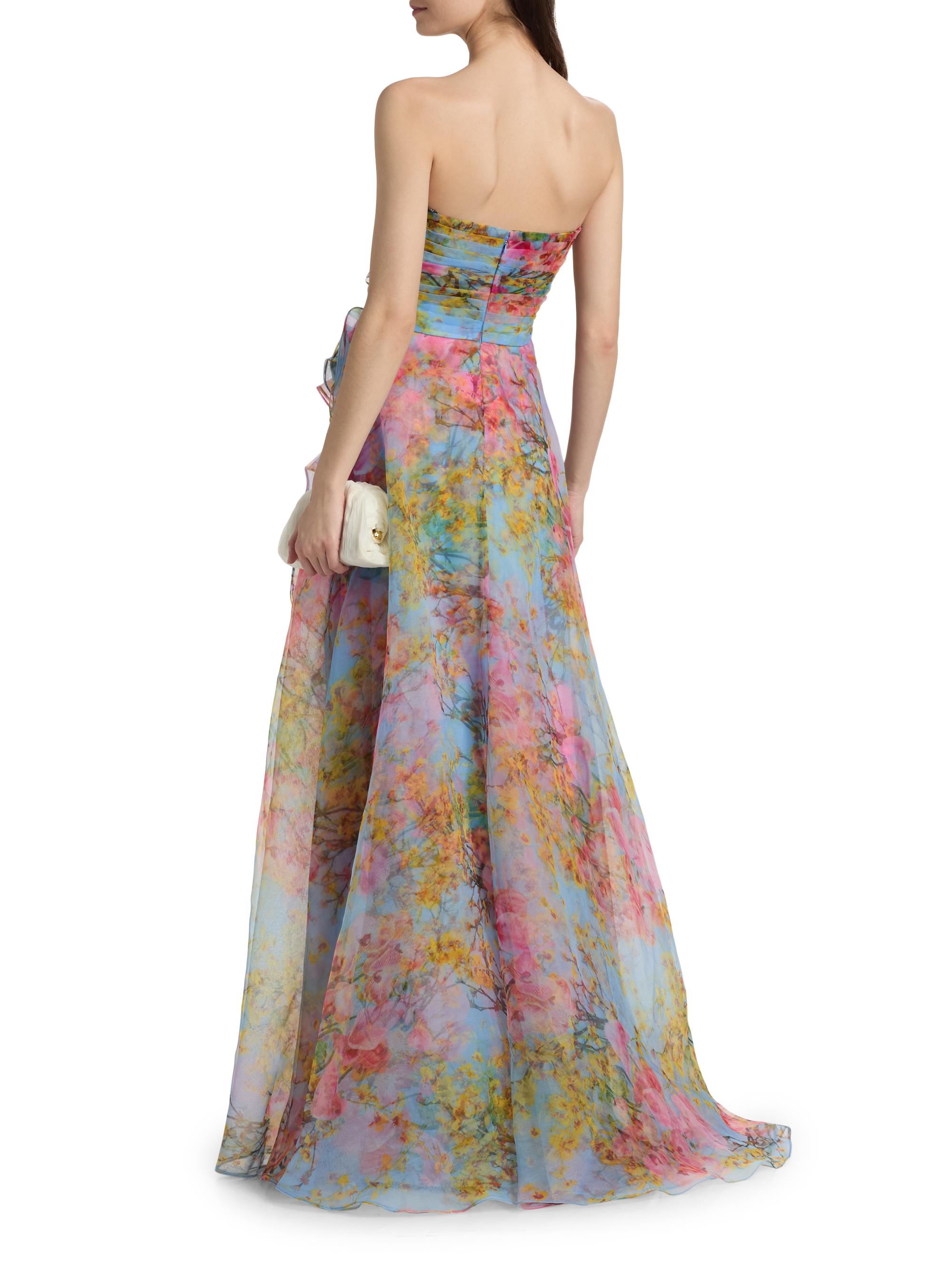Theia Women's Eloise High-Low Strapless Gown - Blue Zen In Bloom | Thumbnail 5