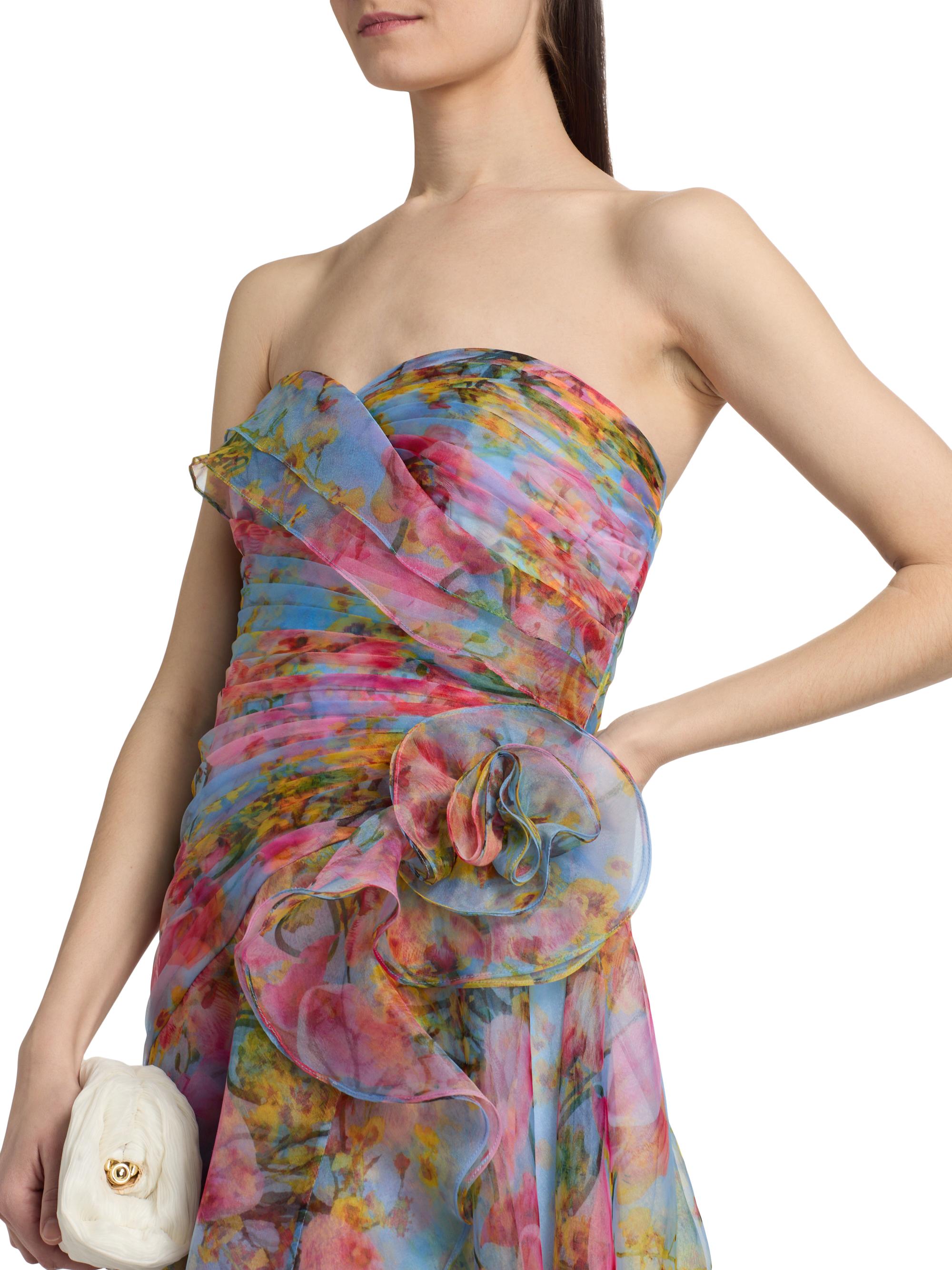 Theia Women's Eloise High-Low Strapless Gown - Blue Zen In Bloom | Thumbnail 6