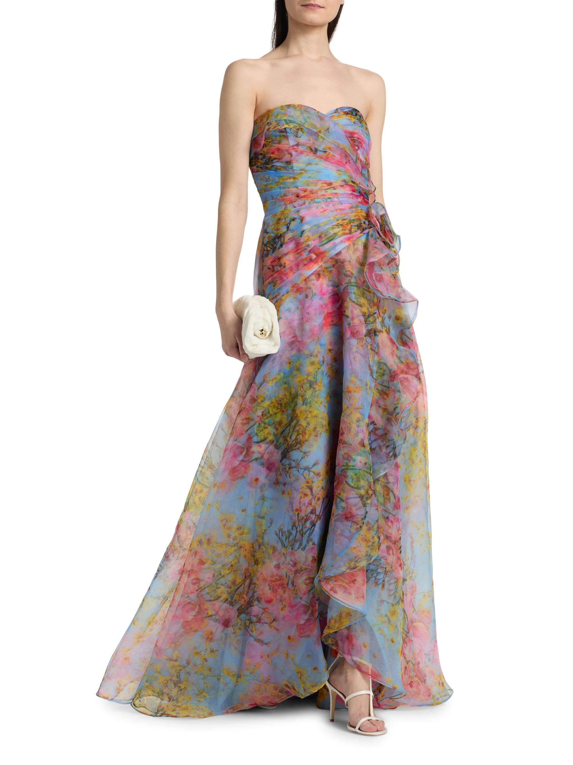 Theia Women's Eloise High-Low Strapless Gown - Blue Zen In Bloom | Thumbnail 2