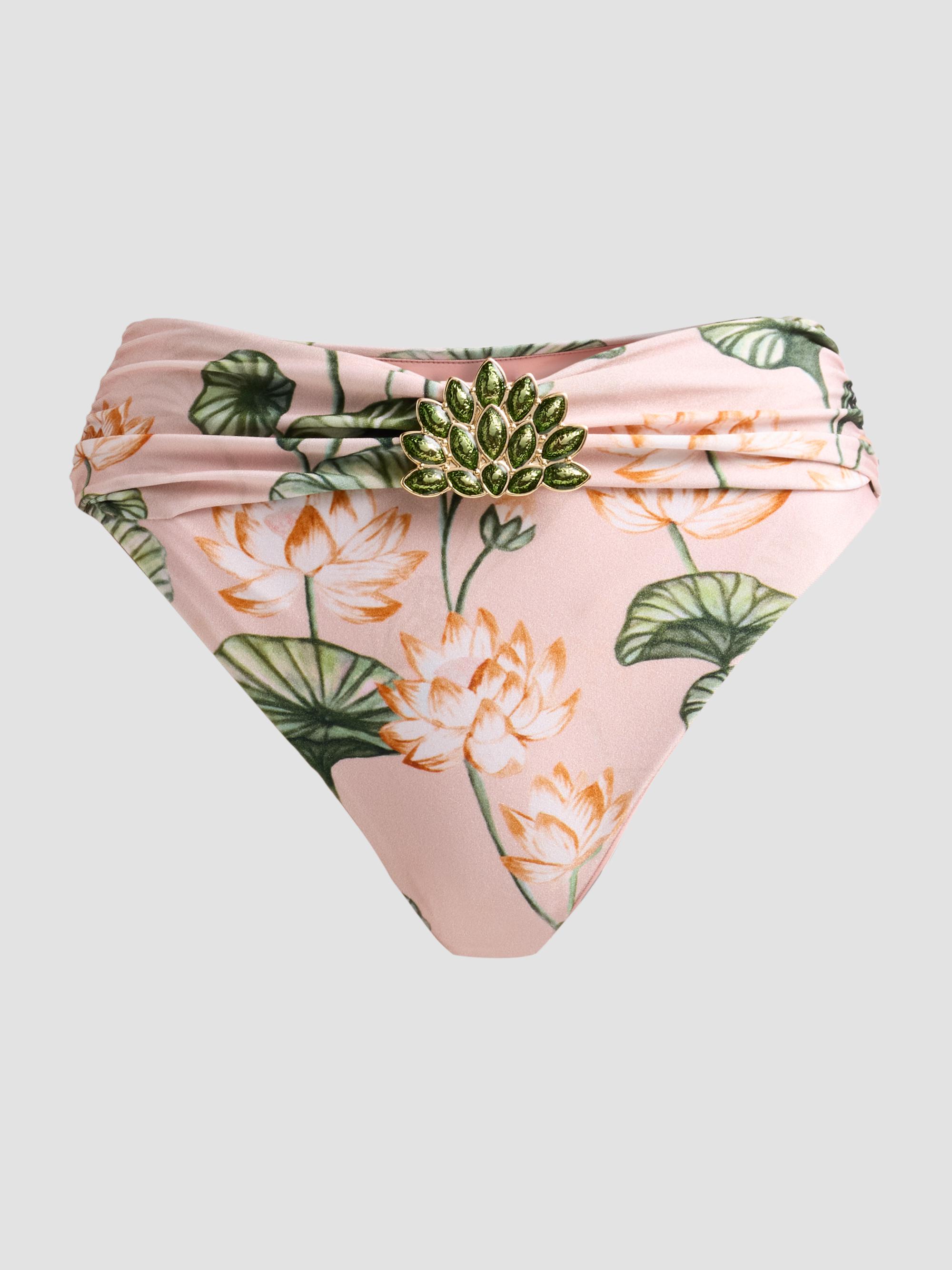 PatBO Women's Beaded Appliqué Lotus High-Waist Bikini Bottom - Light Pink | Thumbnail 5