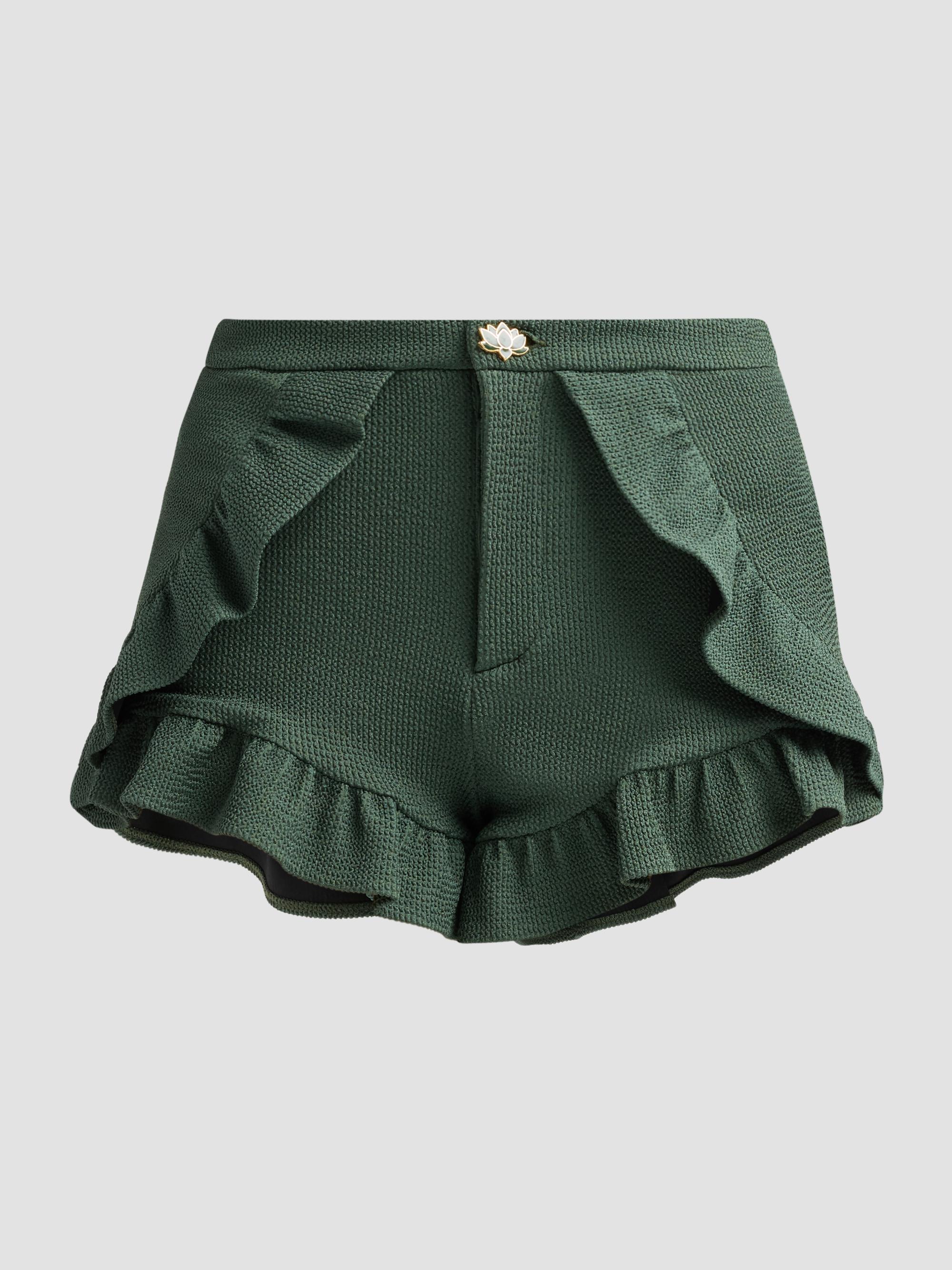 PatBO Women's Cora Ruffle Knit Shorts - Green | Thumbnail 6