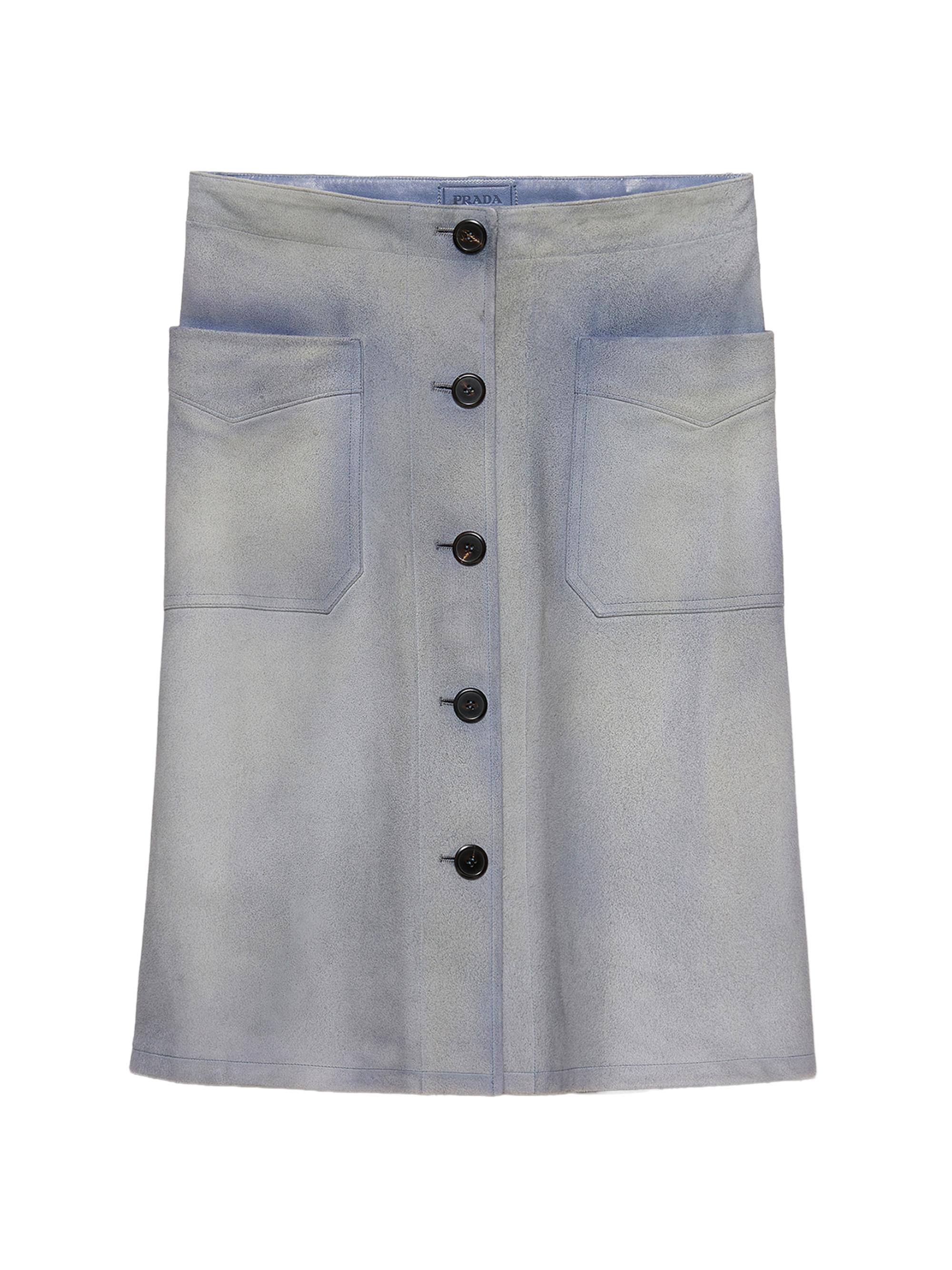 Prada Women's Buttoned Suede Skirt - Blue