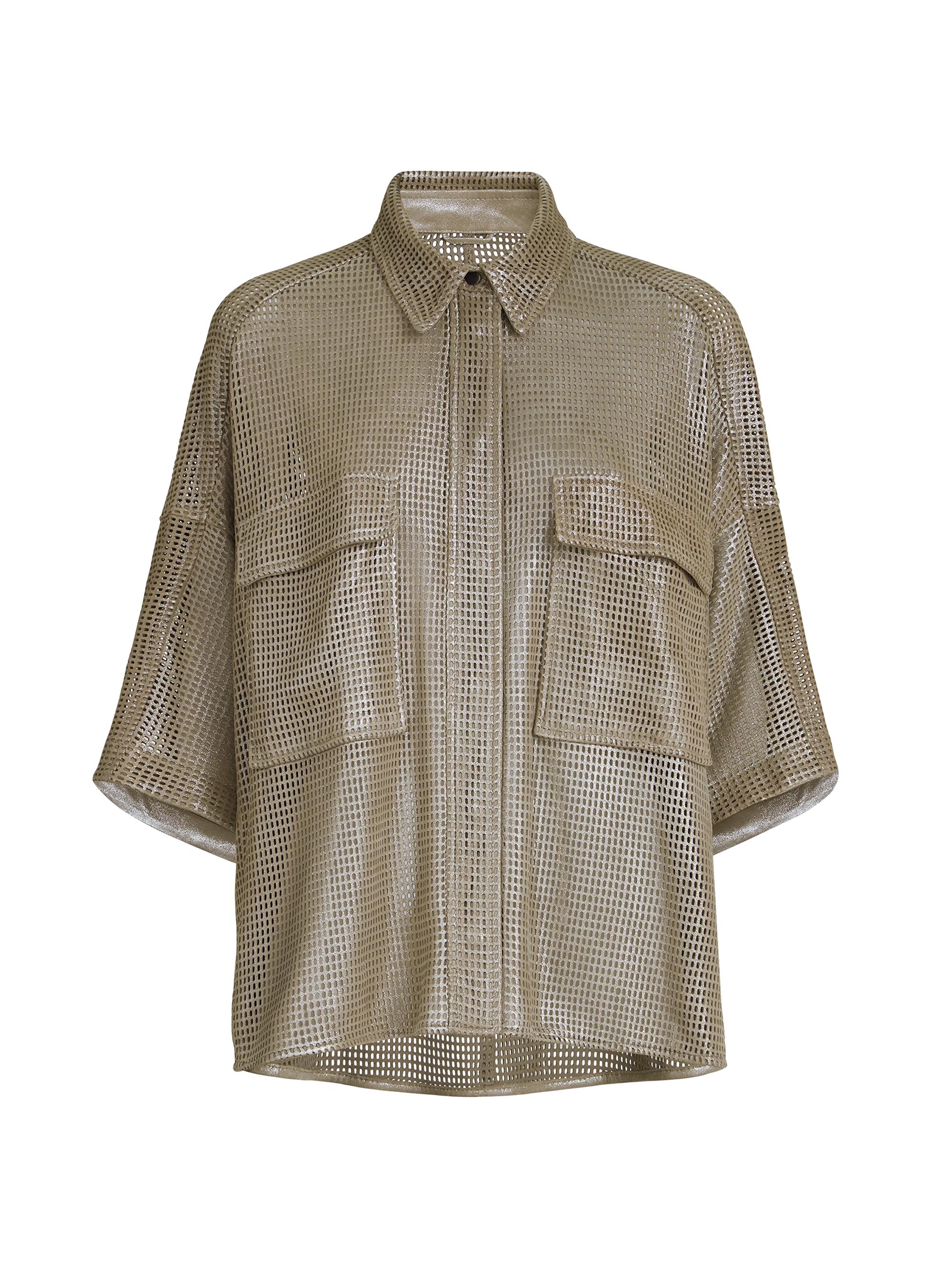 Brunello Cucinelli Women's Sparkling Leather Net Shirt - Khaki