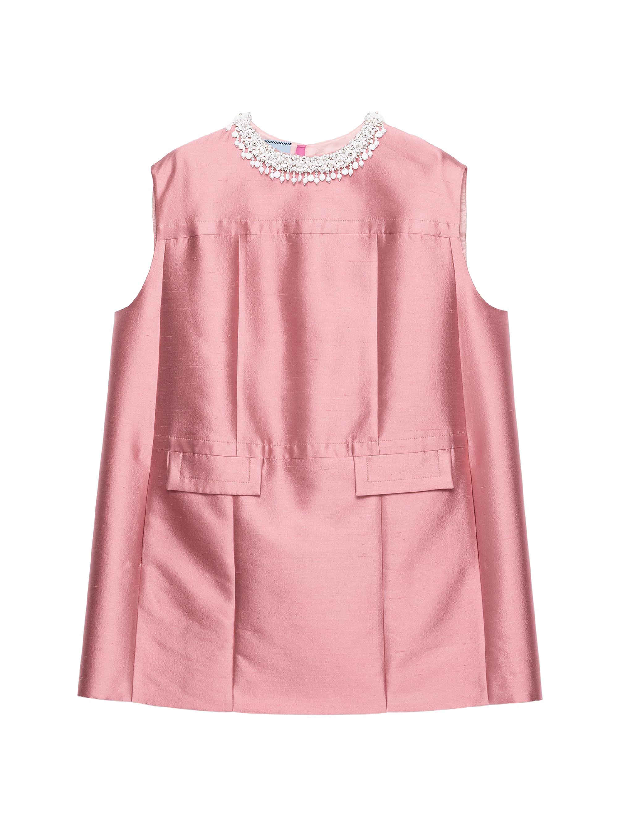 Embroidered Double Shantung Dress