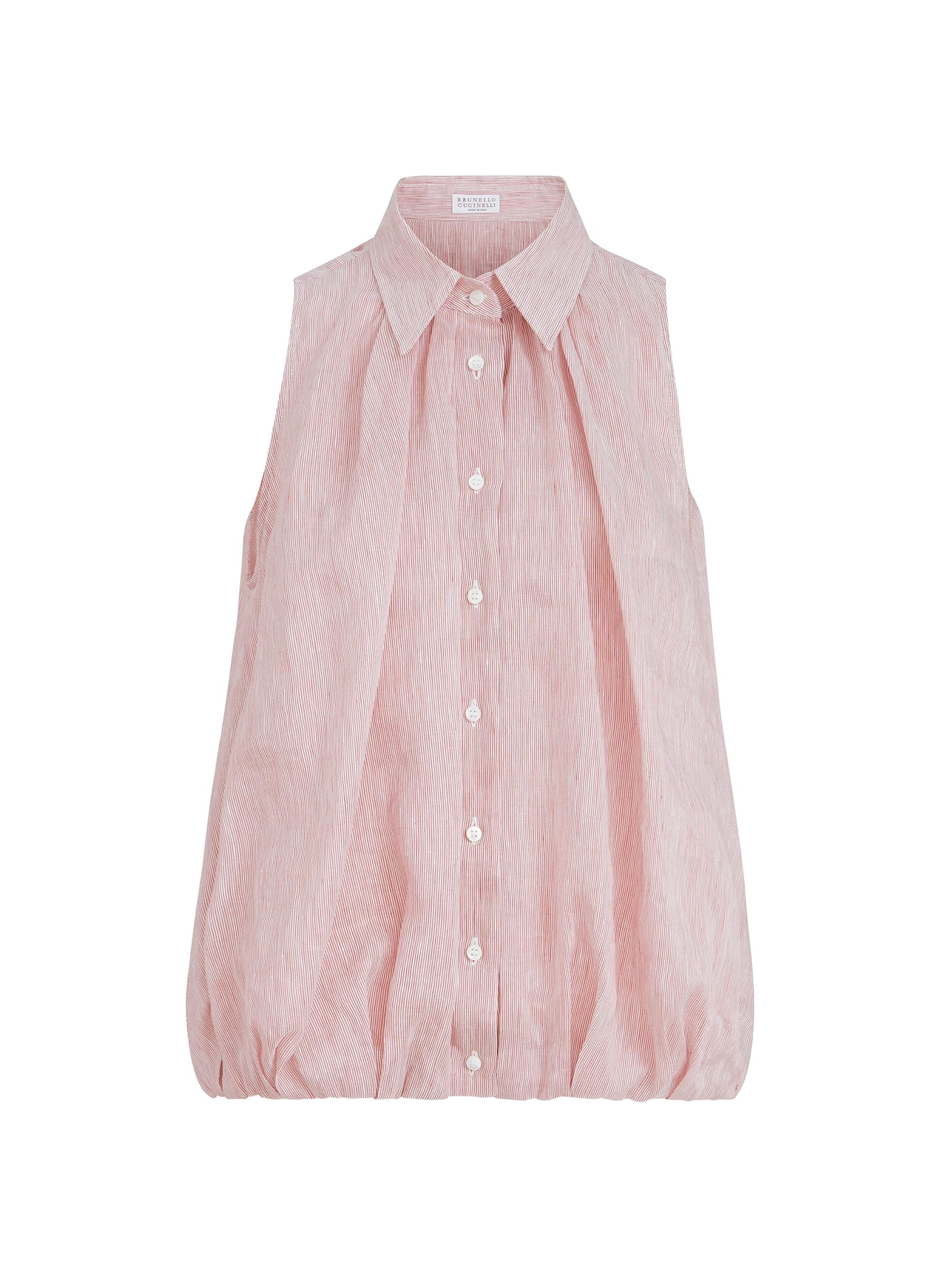 Brunello Cucinelli Women's Striped Linen and Silk Organza Sleeveless Shirt - Pink