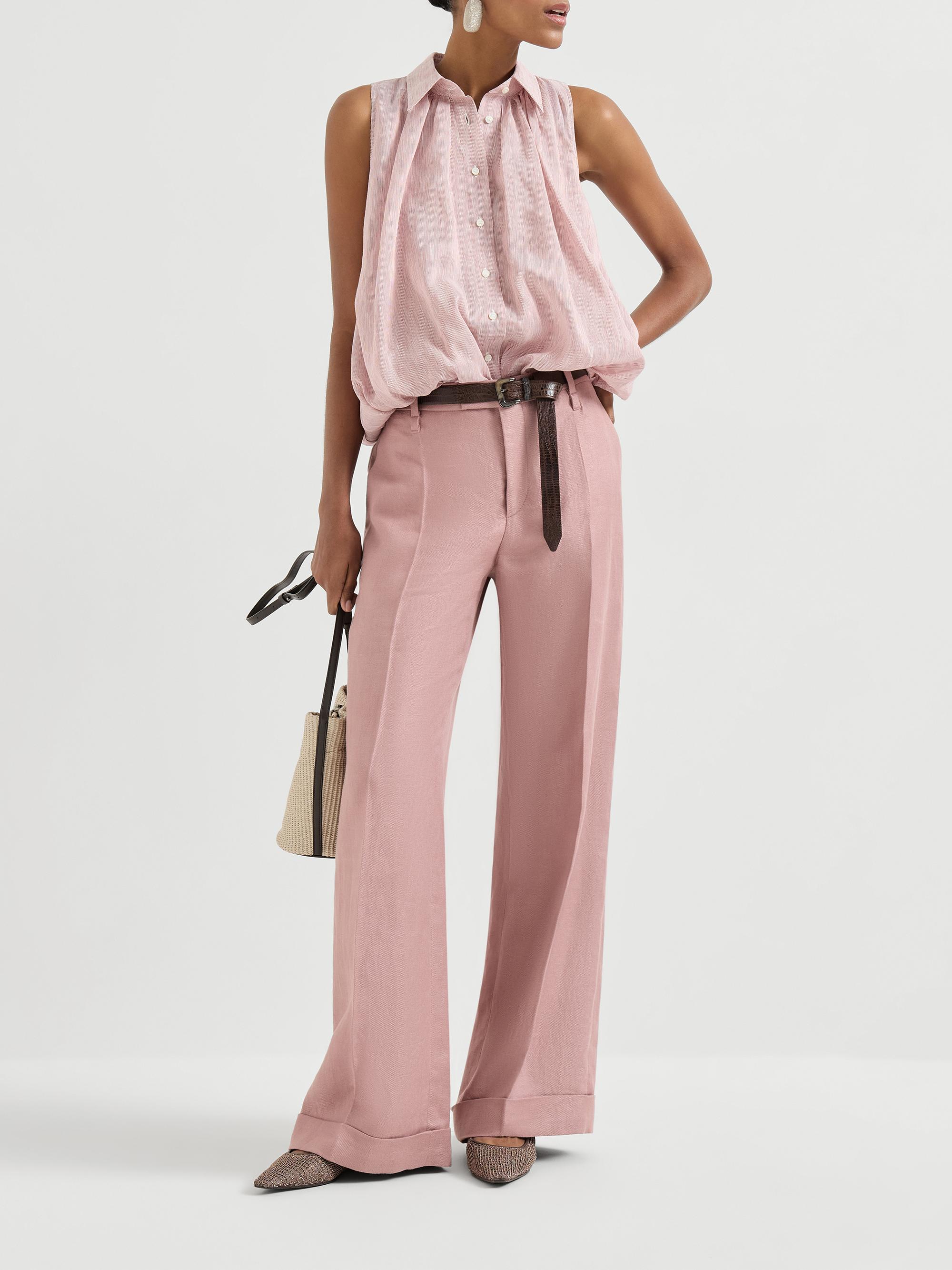 Brunello Cucinelli Striped Linen and Silk Organza Sleeveless Shirt
