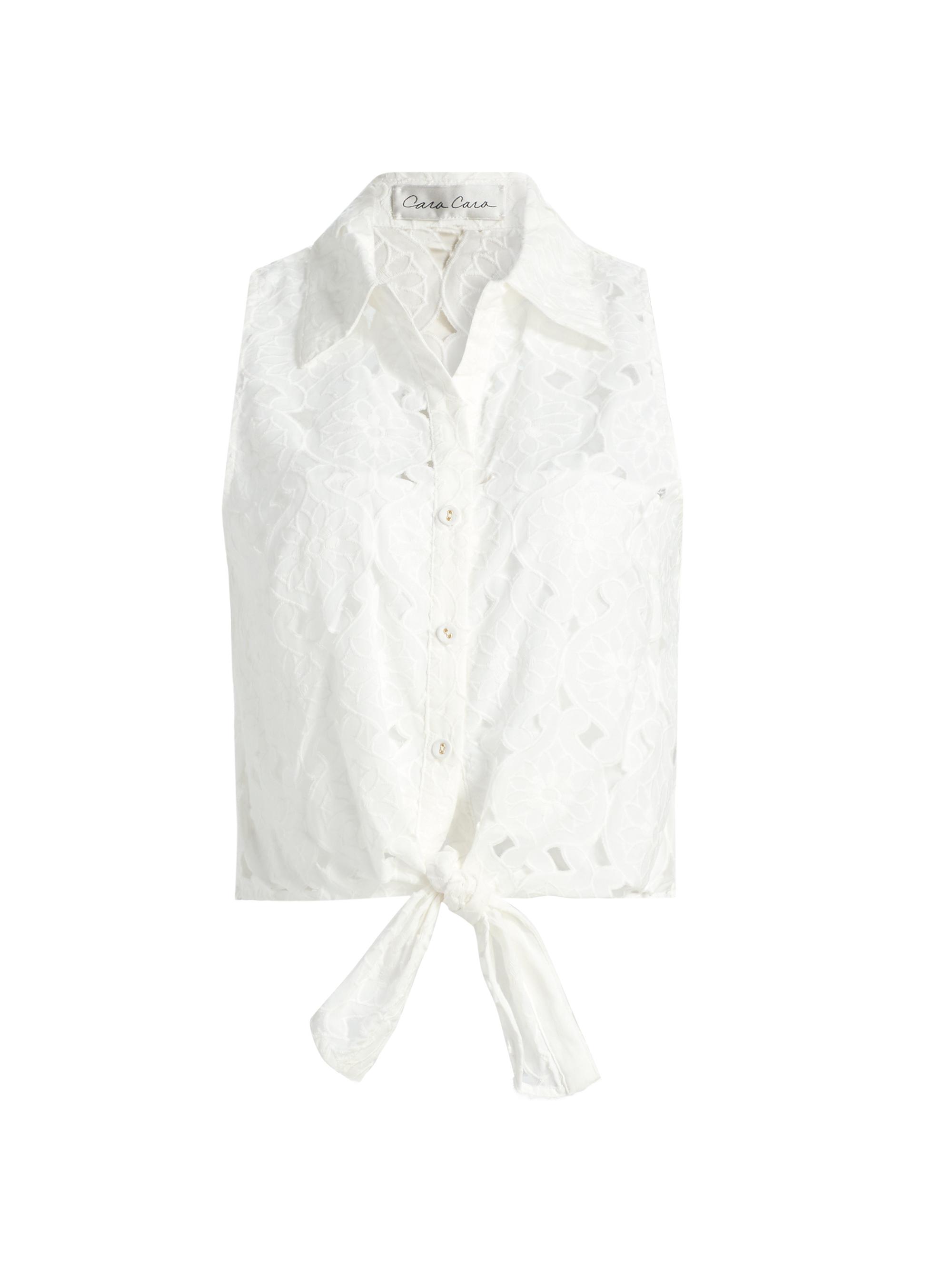 Cara Cara Women's Highland Tie-Hem Cotton Crop Top - Trellis Eyelet White