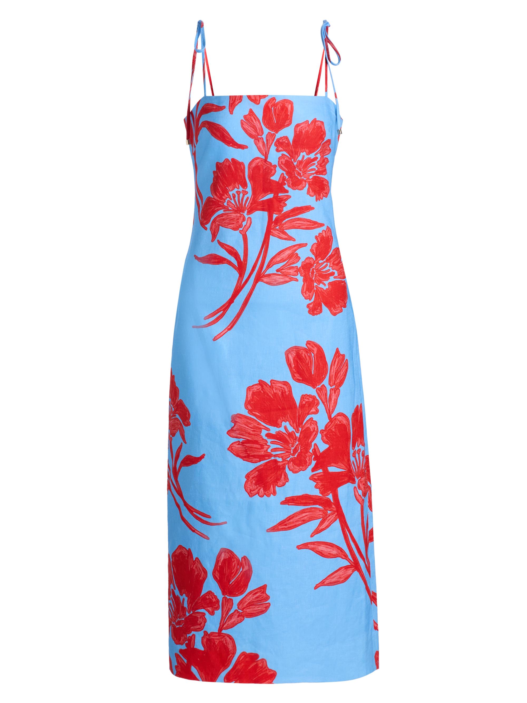 Cara Cara Women's Chelsea Floral Linen Midi-Dress - Flora Shadow Sky