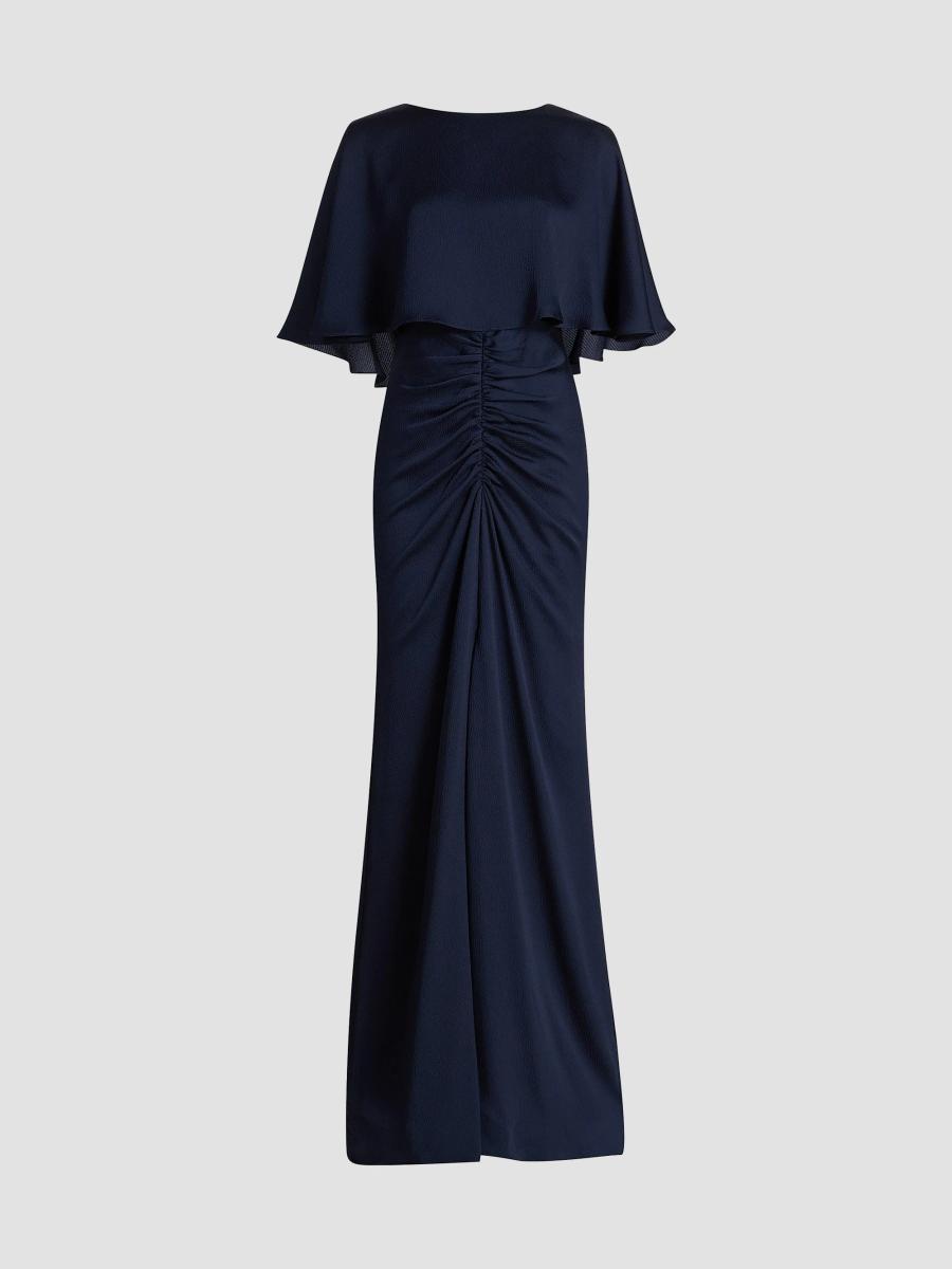Amsale Women's Capelet Ruched Gown In Blue