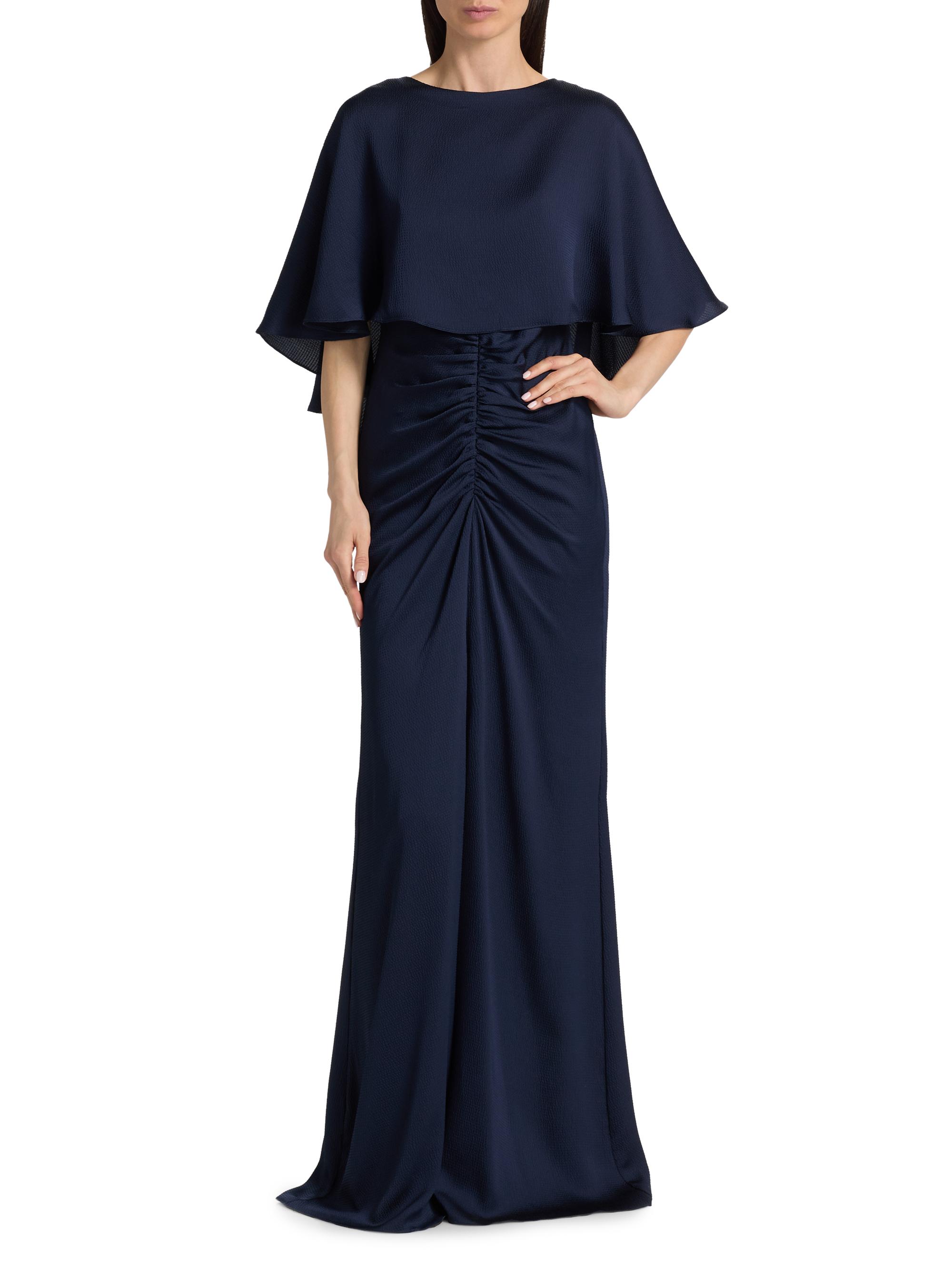 Amsale Women's Capelet Ruched Gown - Navy | Thumbnail 3