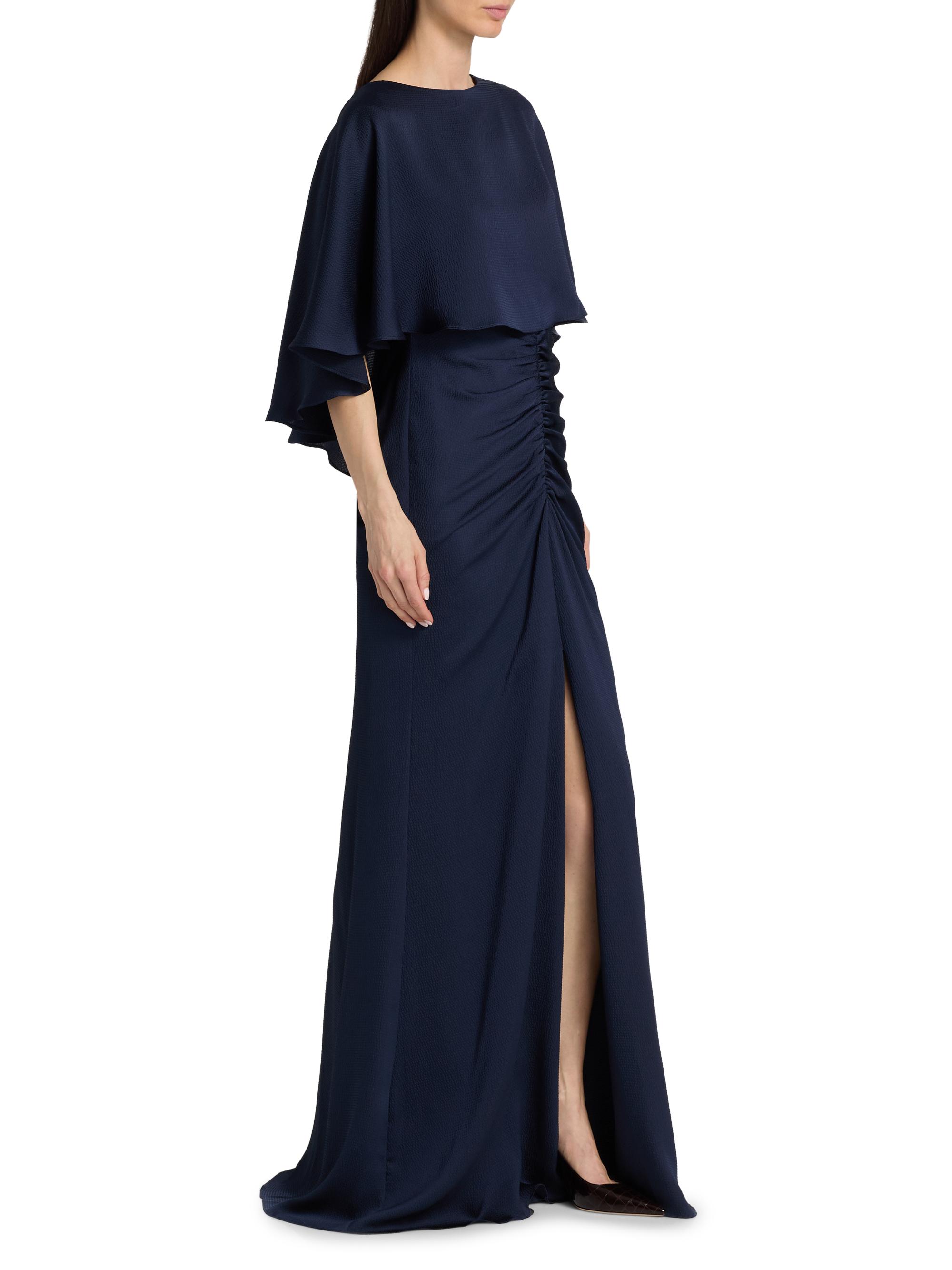 Amsale Women's Capelet Ruched Gown - Navy | Thumbnail 4