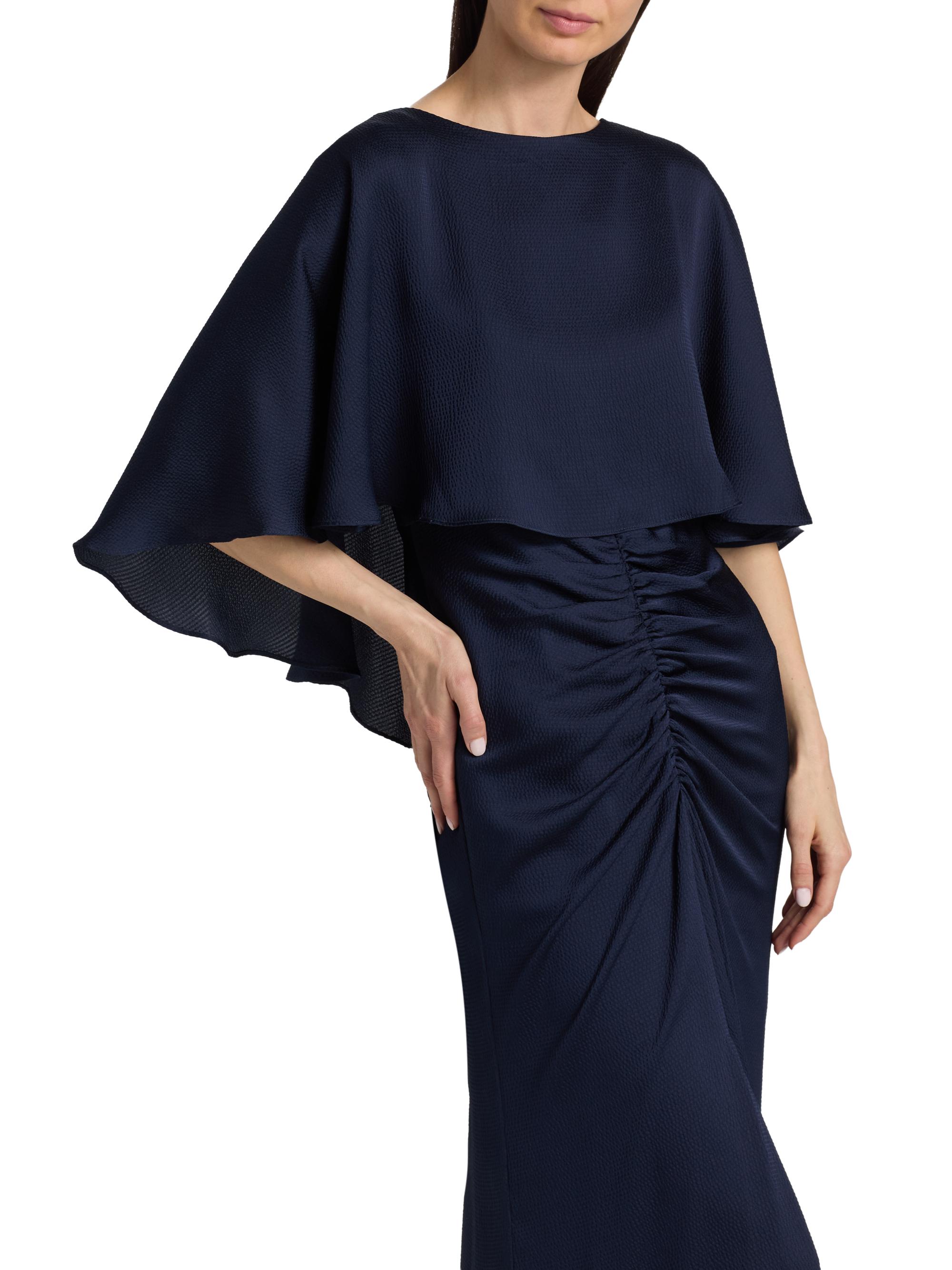 Amsale Women's Capelet Ruched Gown - Navy | Thumbnail 6