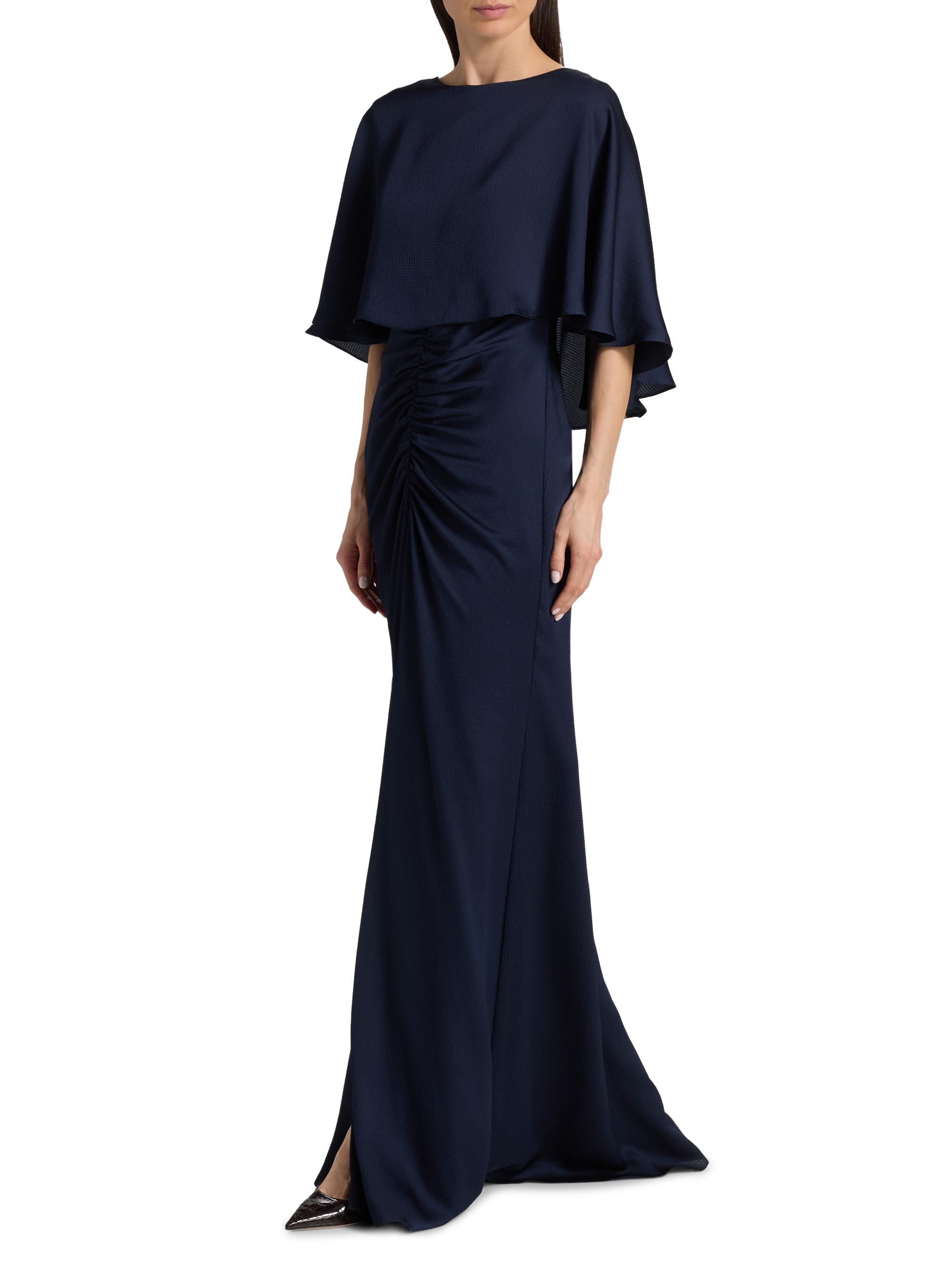 Amsale Women's Capelet Ruched Gown - Navy | Thumbnail 2