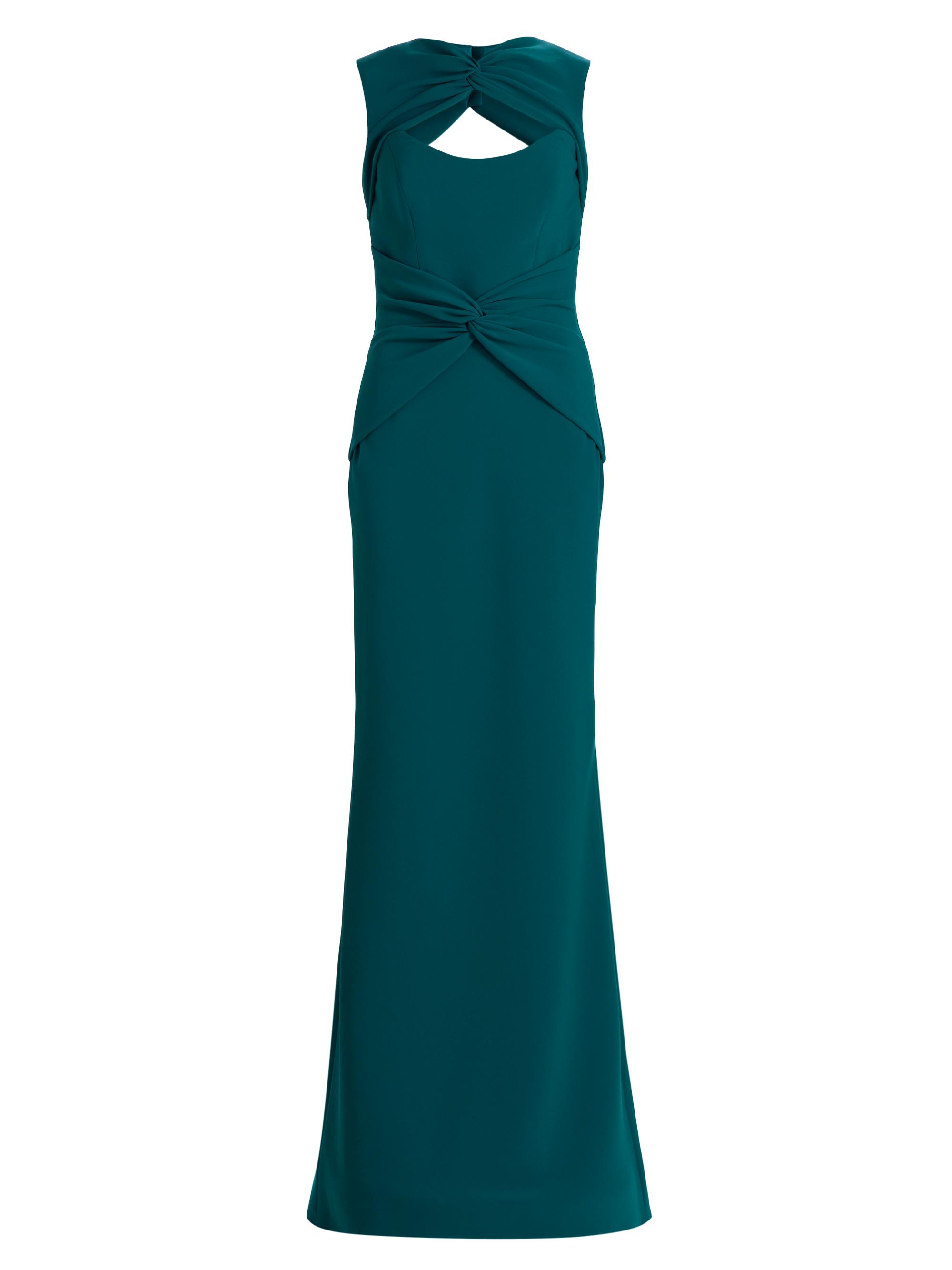 liv foster clara one-shoulder rosette satin a-line maxi dress Liv Foster Ciara Stretch-Satin Column Gown