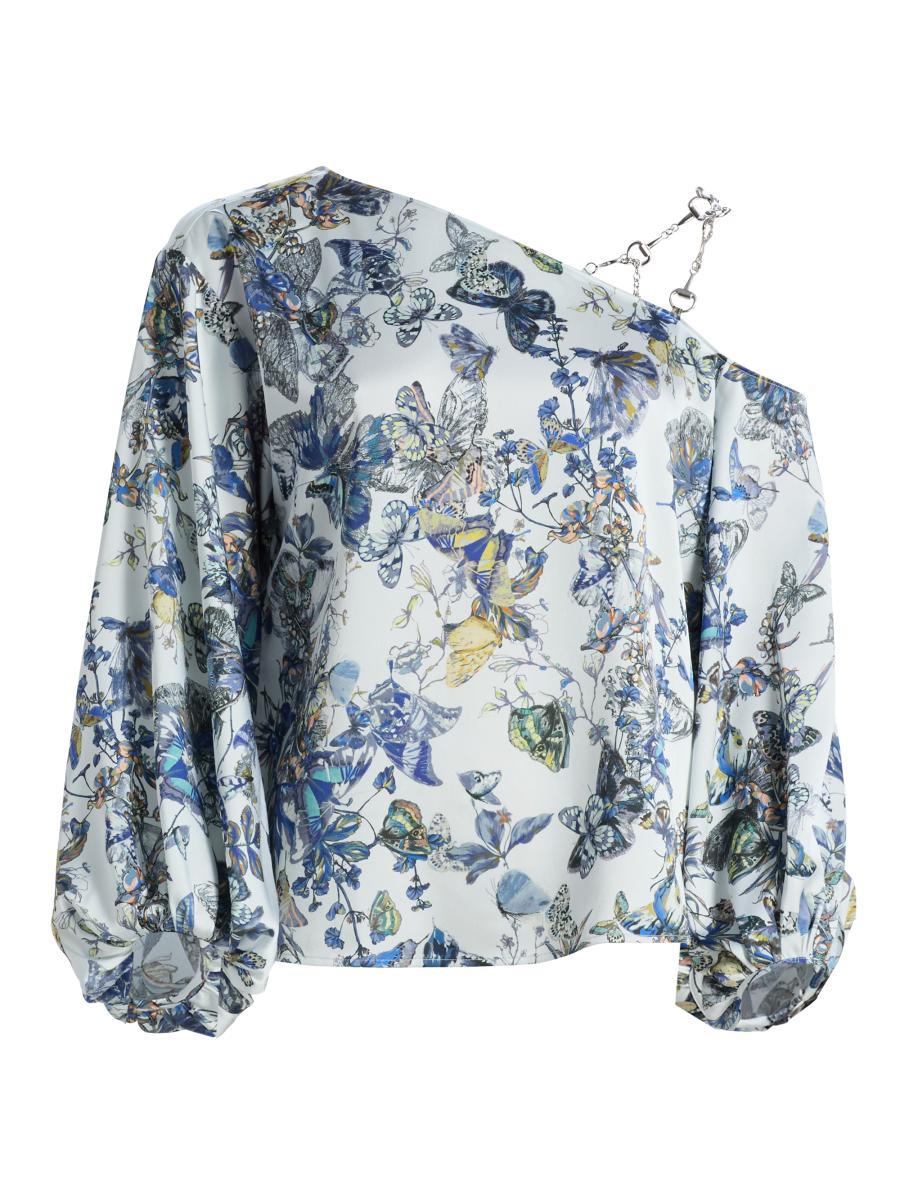 L'AGENCE Asami Printed Chain One-Shoulder Blouse | Saks Fifth Avenue