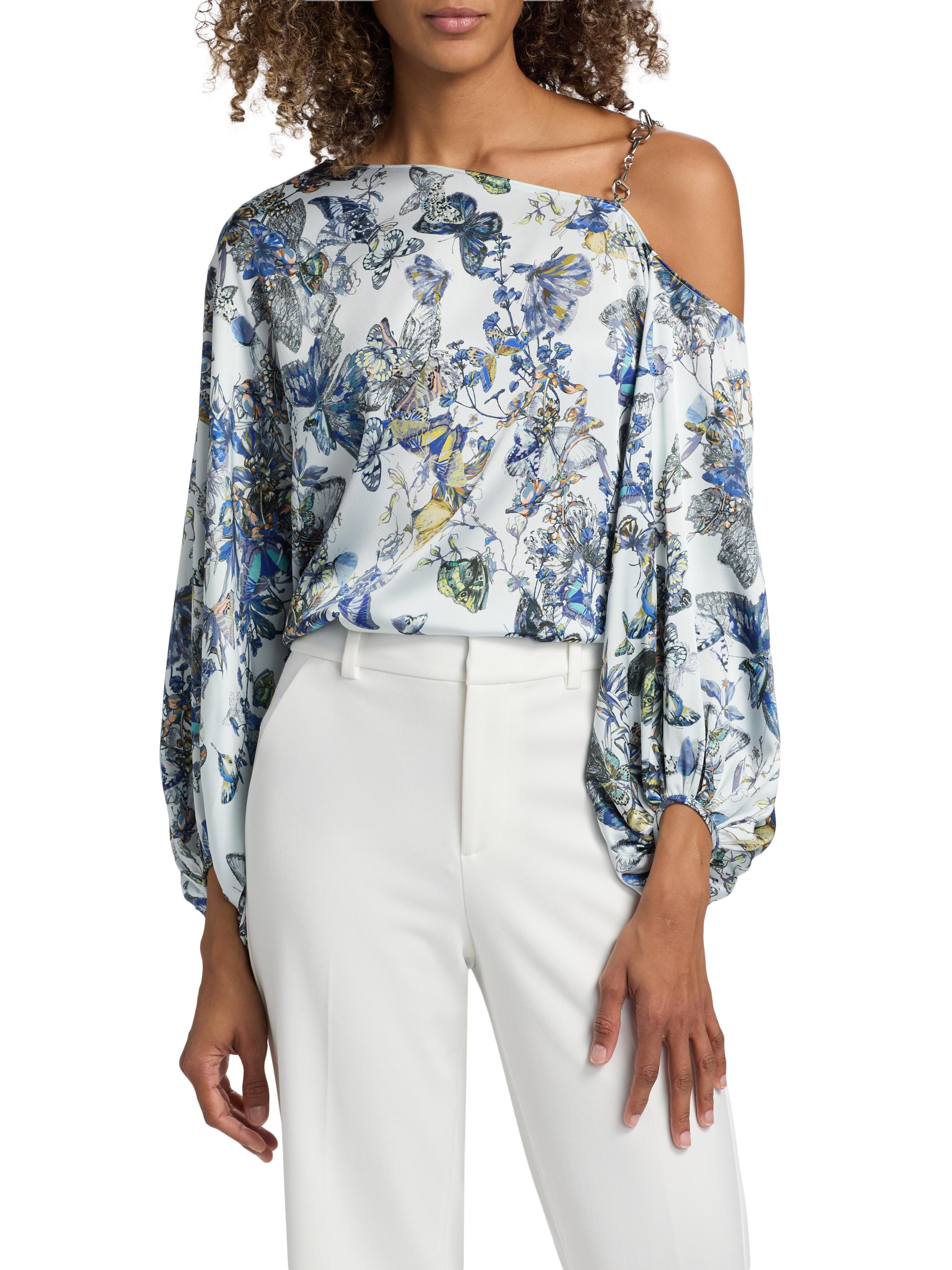 L'AGENCE Asami Printed Chain One-Shoulder Blouse | Saks Fifth Avenue