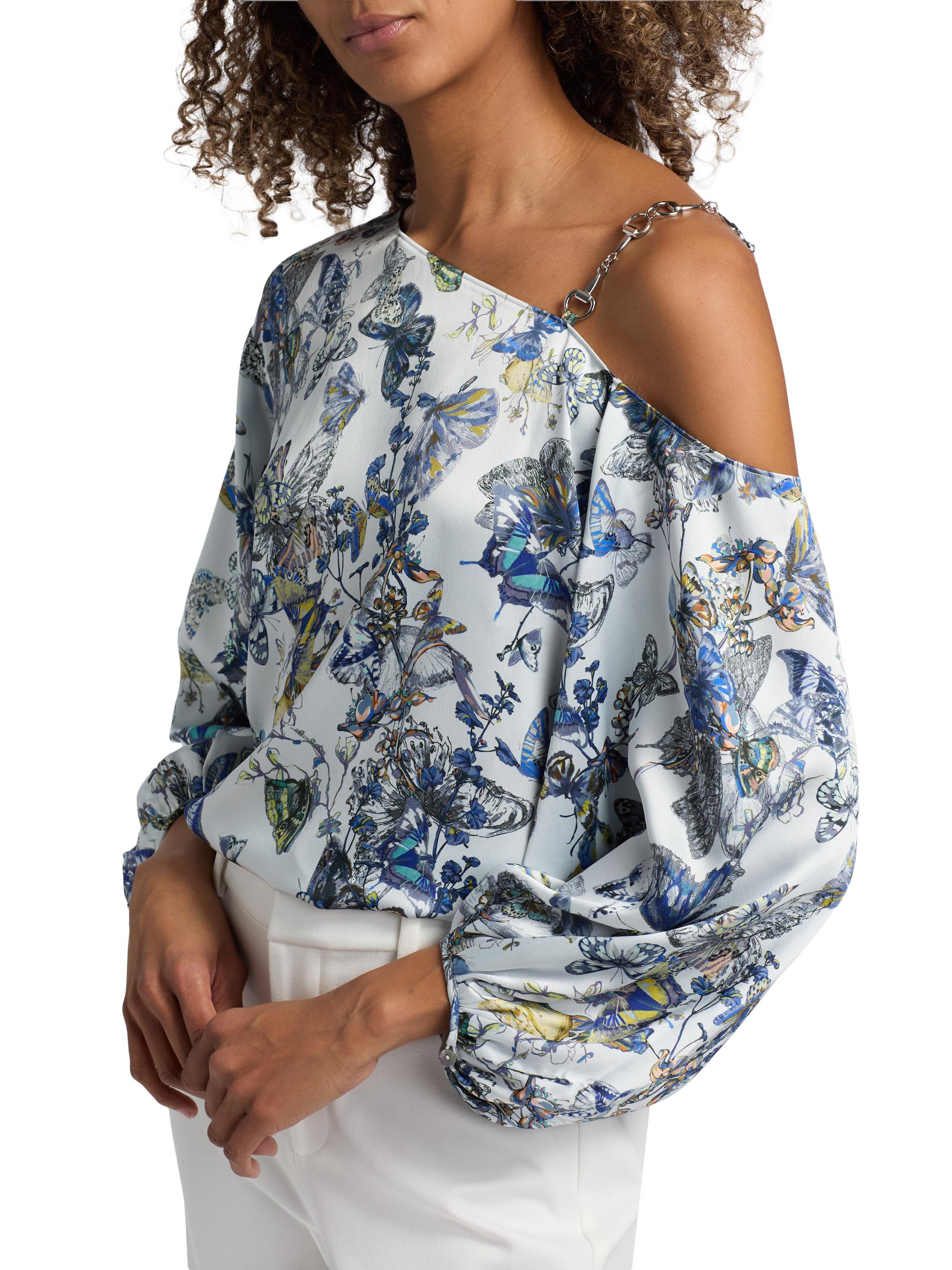 L'AGENCE Asami Printed Chain One-Shoulder Blouse | Saks Fifth Avenue