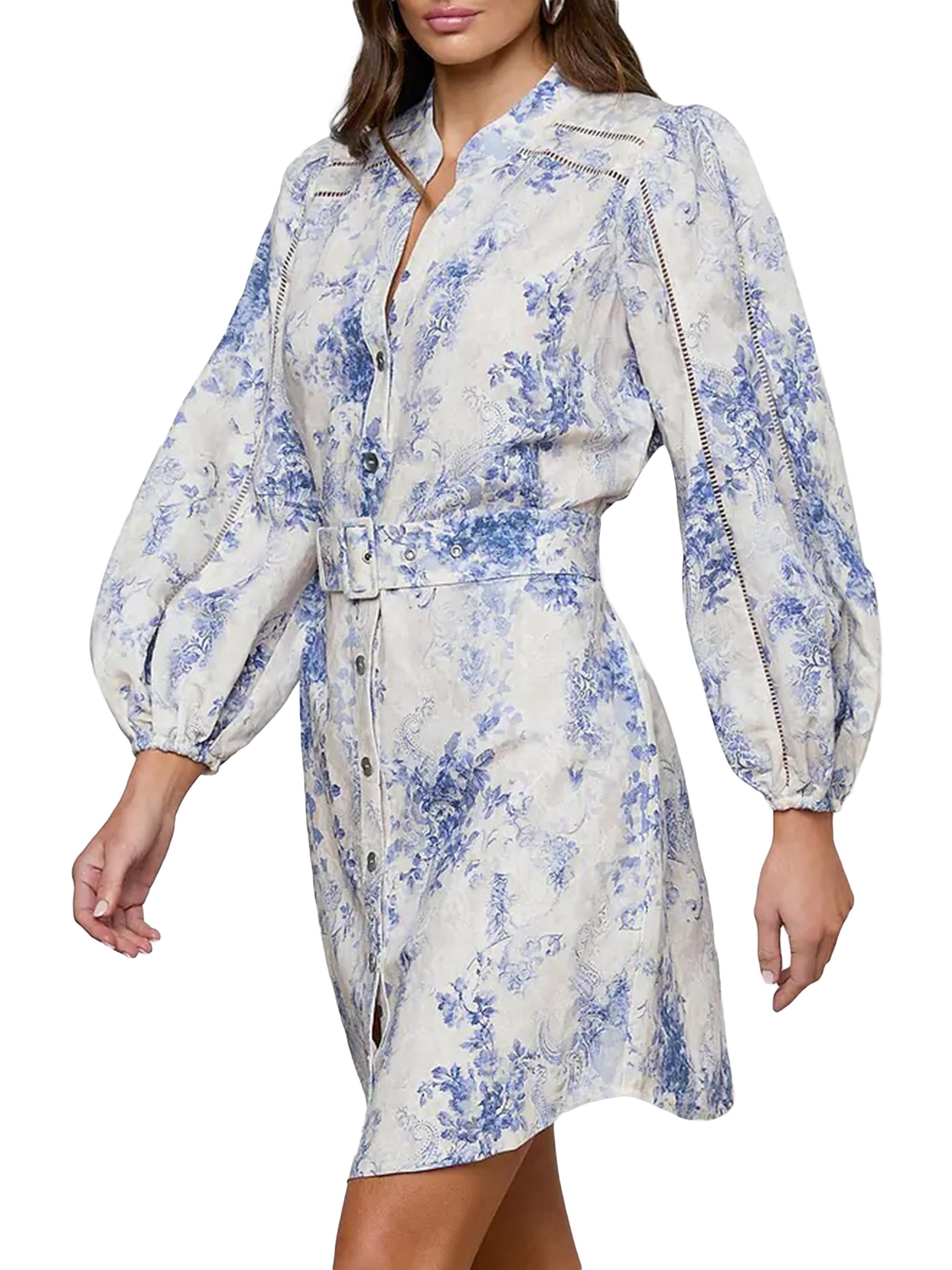 L'AGENCE Kiersten Botanical-Print Belted Linen-Blend Minidress | Saks Fifth  Avenue