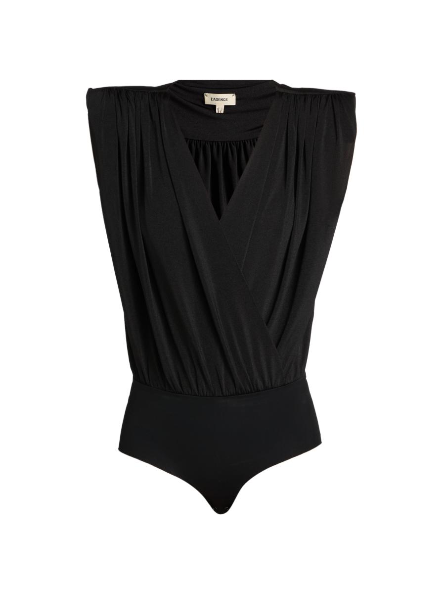 L'agence Women's Akari Draped Shoulder Pad Bodysuit In Black