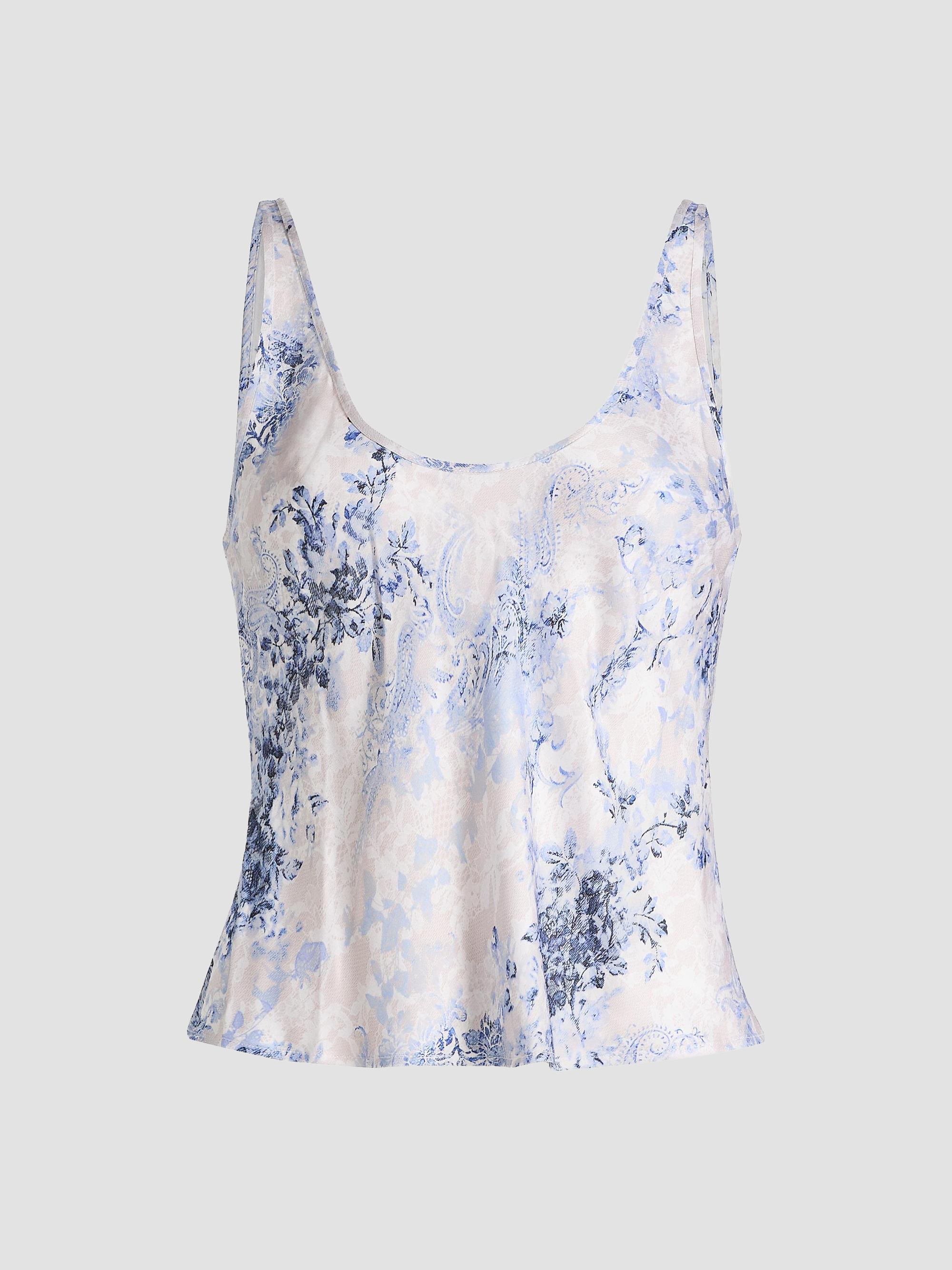 Women's Eddie Bias Floral Tank - Ivory Blue Watercolor Lace - Size XL
