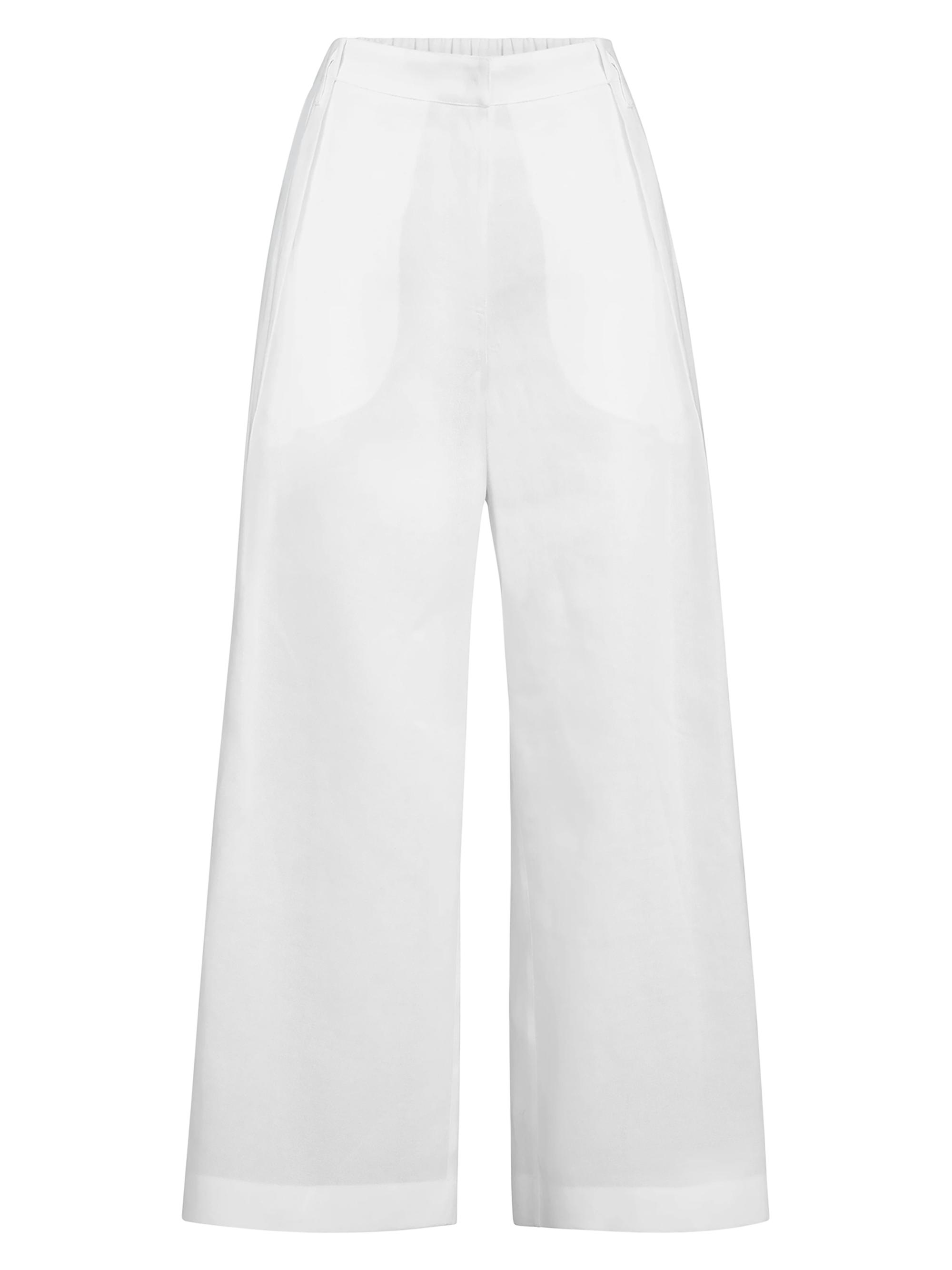 Brunello Cucinelli Women's Cotton Pleated A-Line Trousers with Monili - White