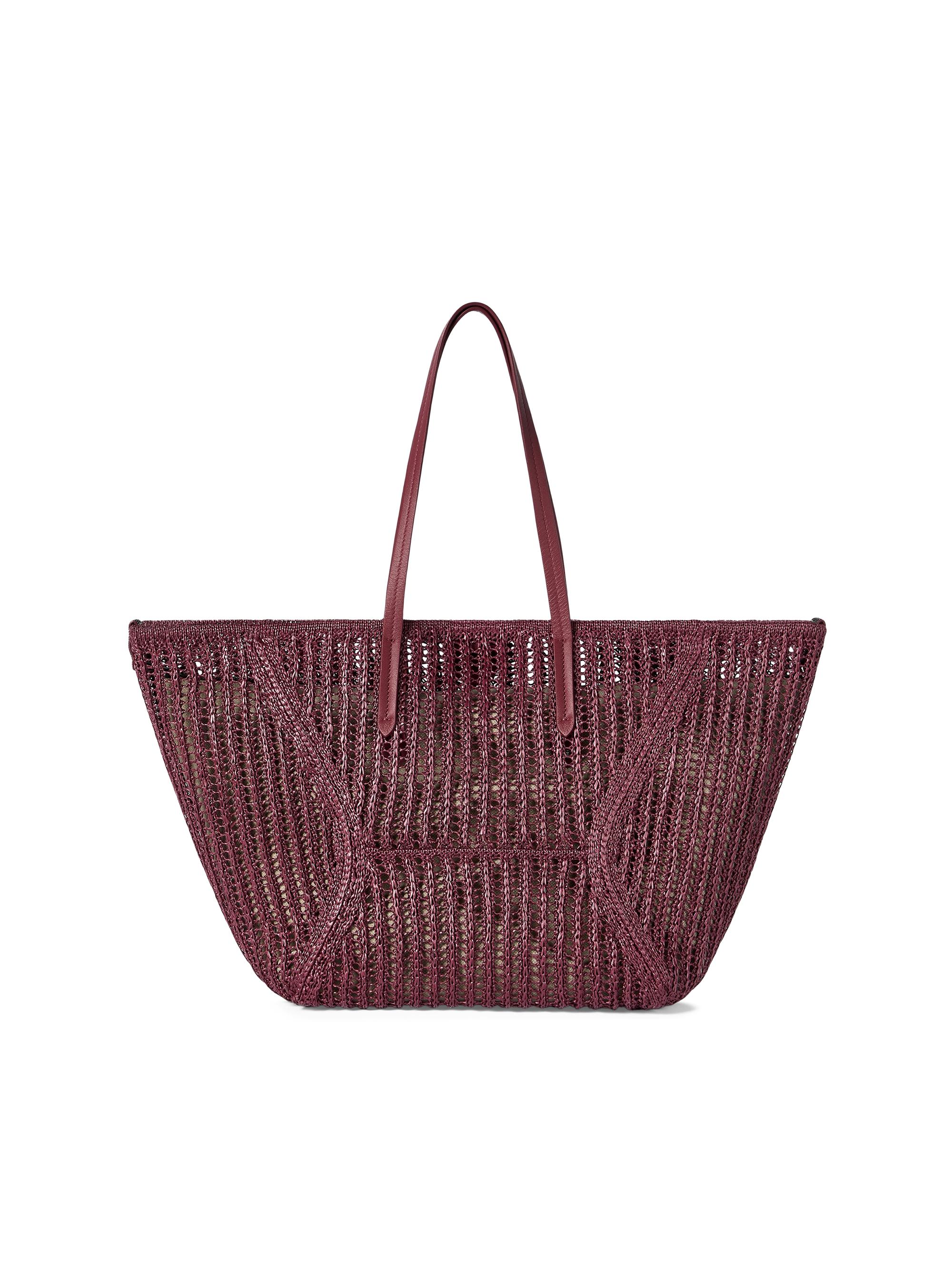 Brunello Cucinelli Women's Duo Tote Bag in Techno Raffia Knit with Monili - Red