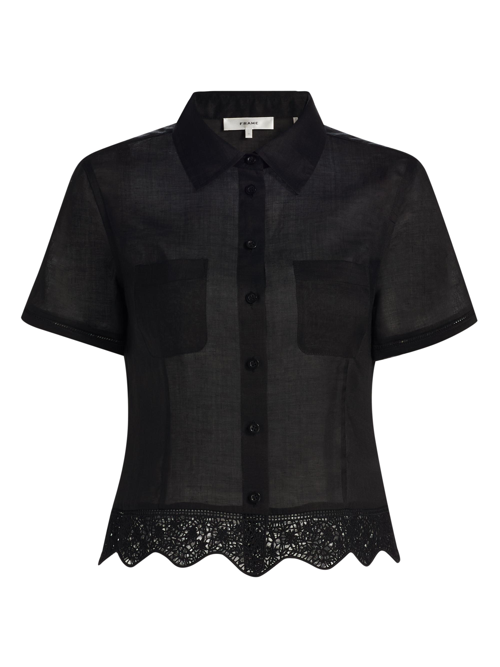 FRAME Women's The Embroidered Seaside Lace-Trim Button-Front Shirt - Black